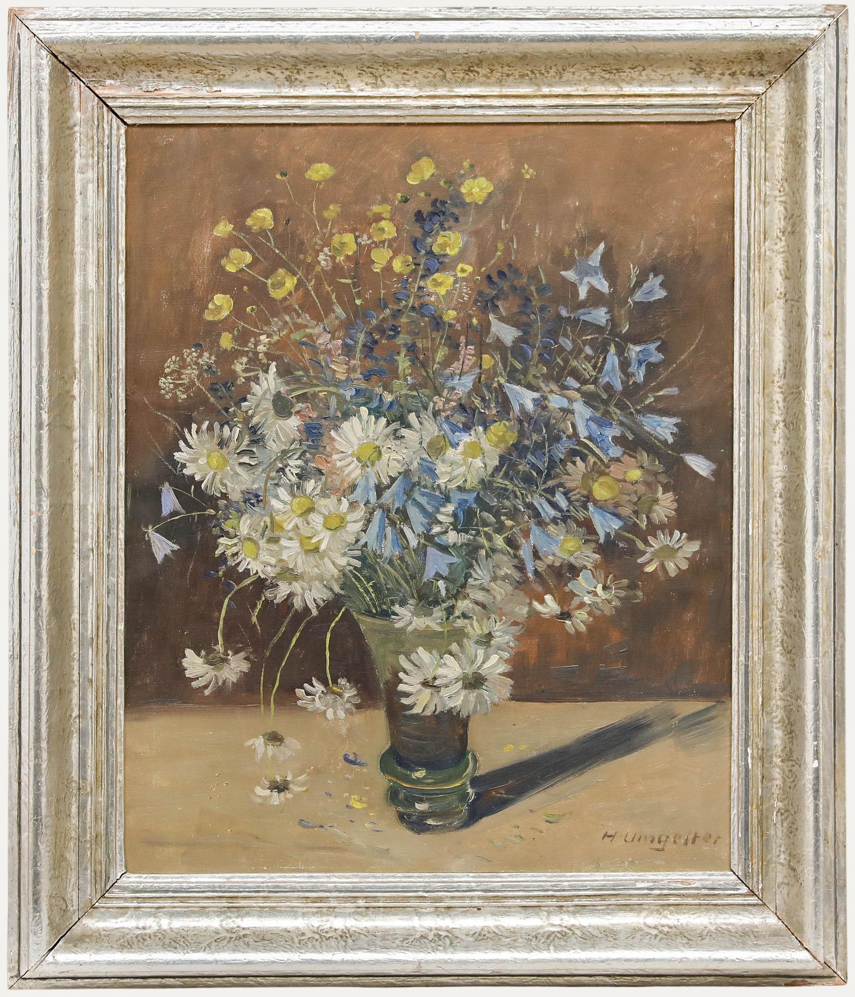 Hermann Umgelter (1891-1962) - Framed Oil, Bouquet of Daises & Wildflowers