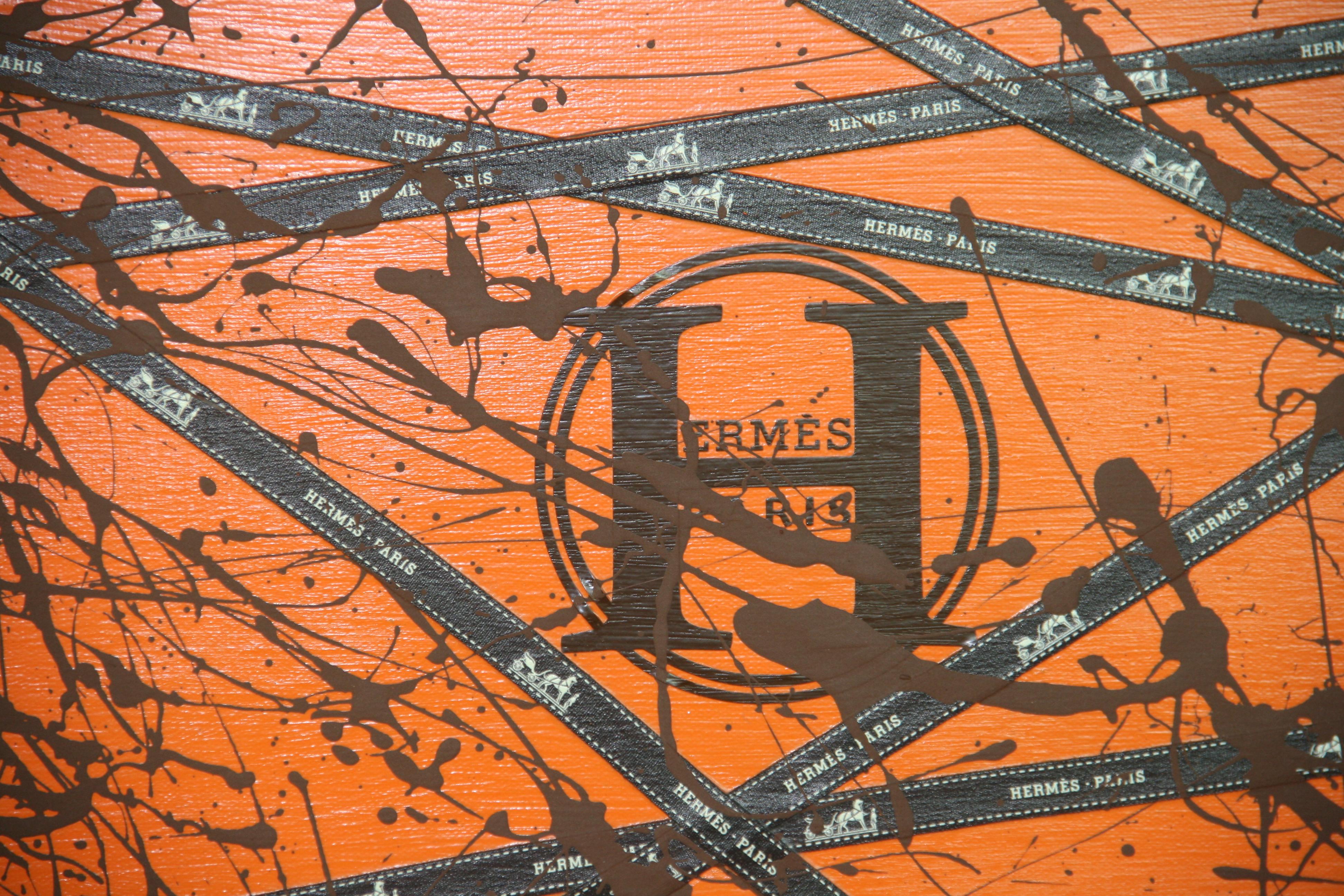 5015 Hermes Modern French ribbons and orange acrylic on rapped canvas 
Signed K.Jones 2020
