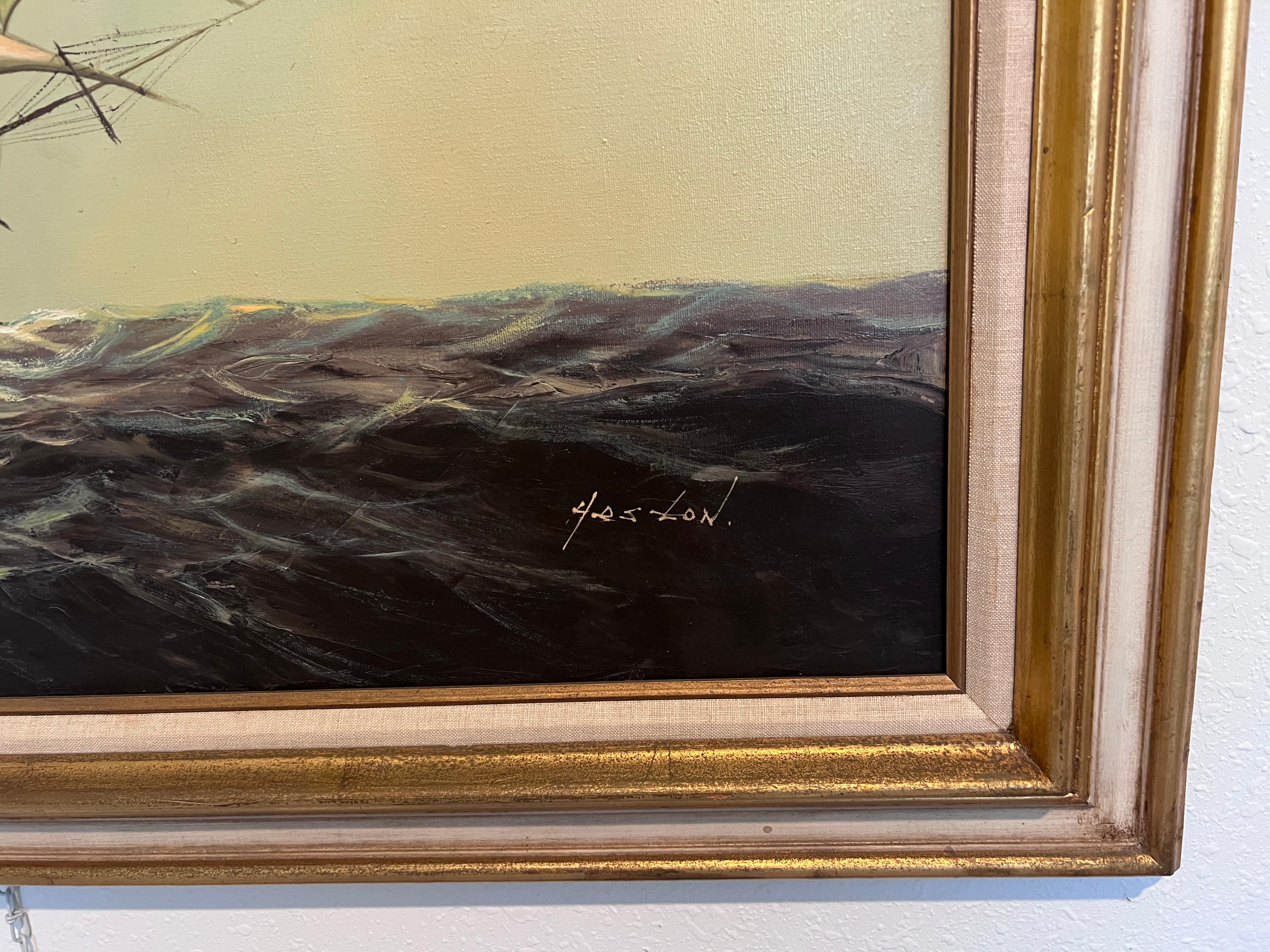 Originales Ölgemälde auf Leinwand von Heston  Große gerahmte Segelschiff- Meereslandschaftskunst-Kunst im Angebot 2