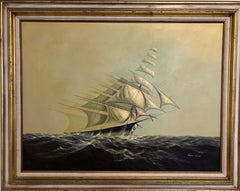 Heston Original Oil Painting on Canvas  Large Framed Sailing Ship Seascape Art