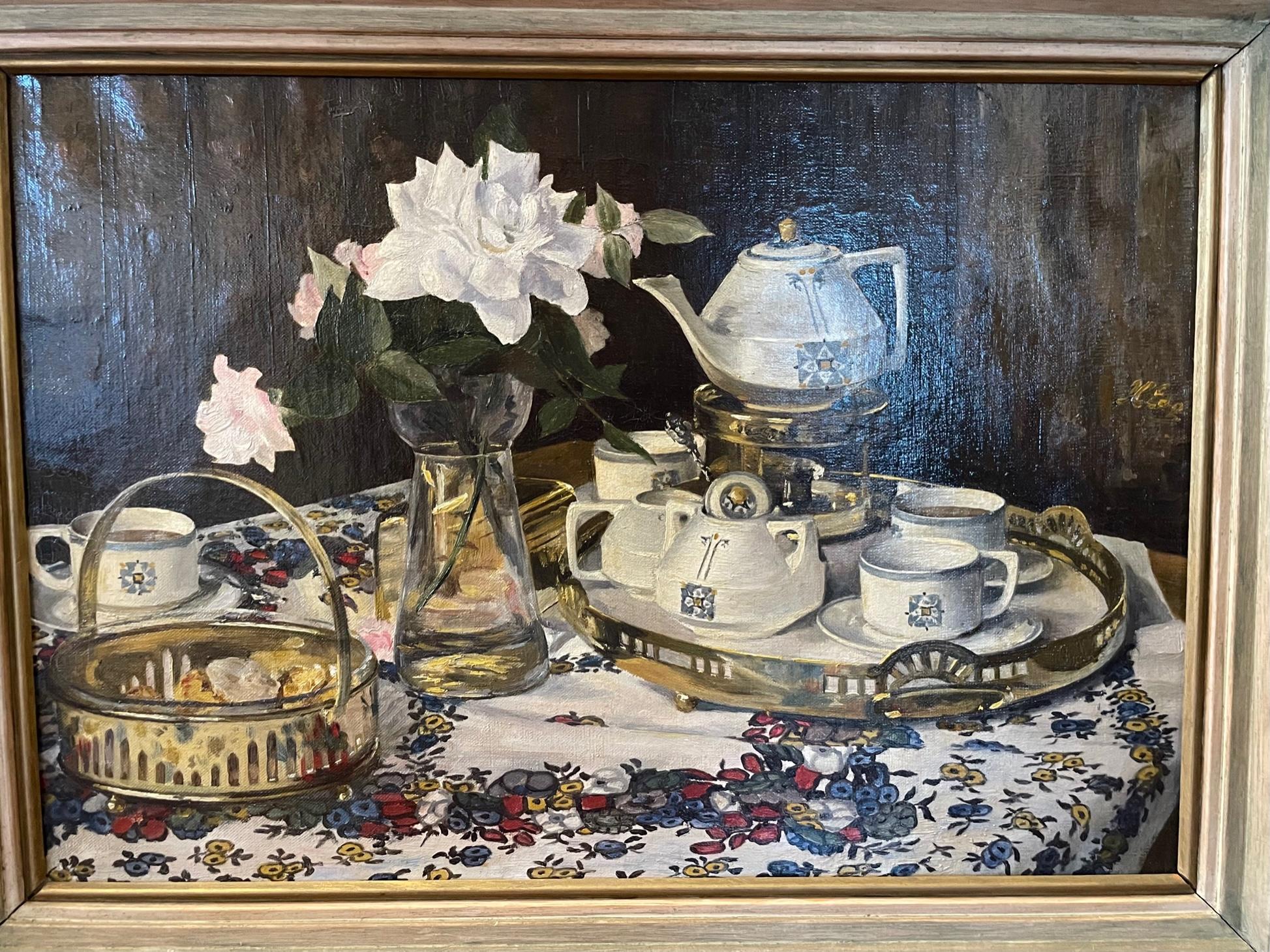 Het Servies  (The Tea Service at Tea Time) - Painting by Unknown
