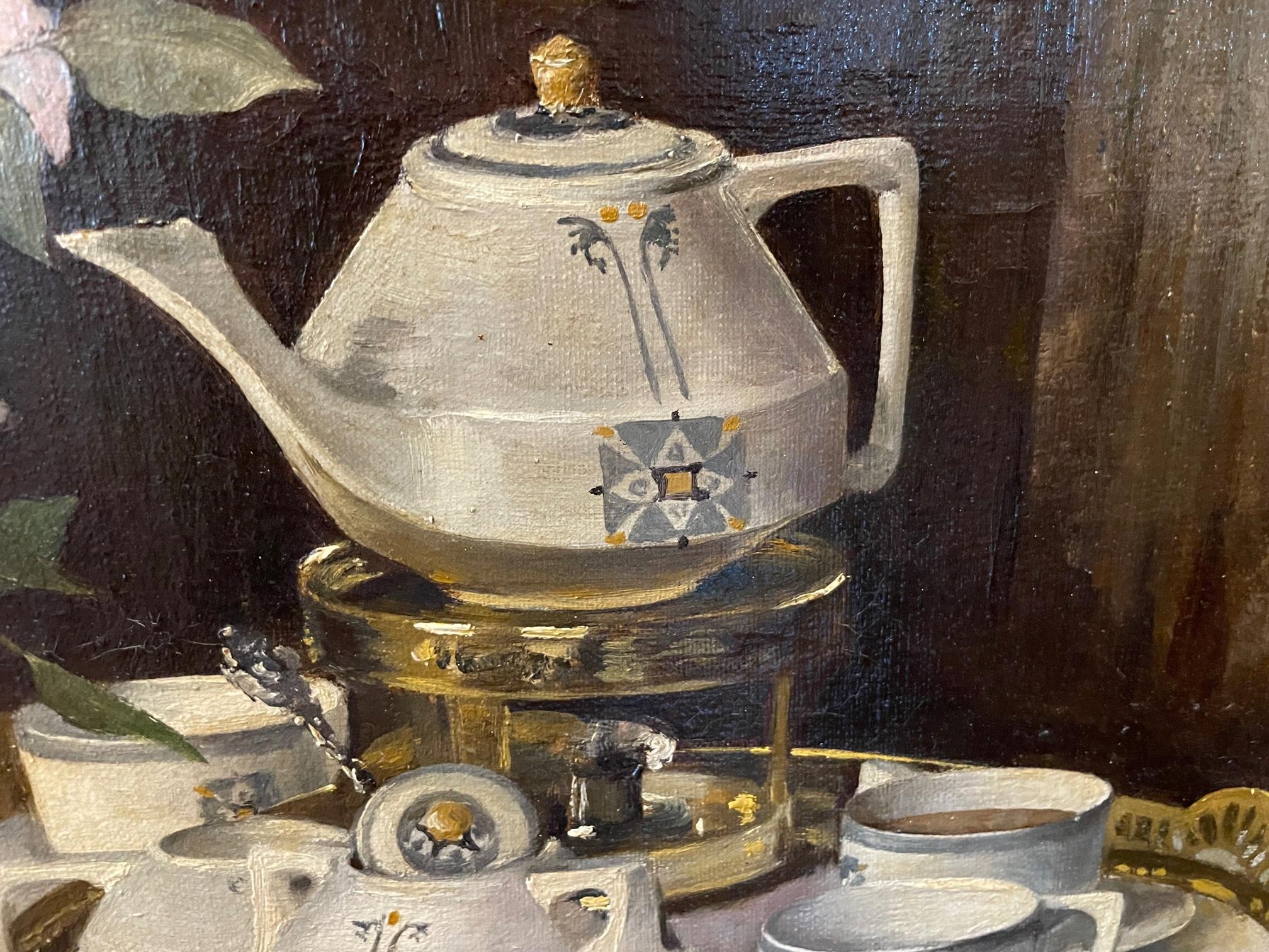 Het Servies  (The Tea Service at Tea Time) - Dutch School Painting by Unknown