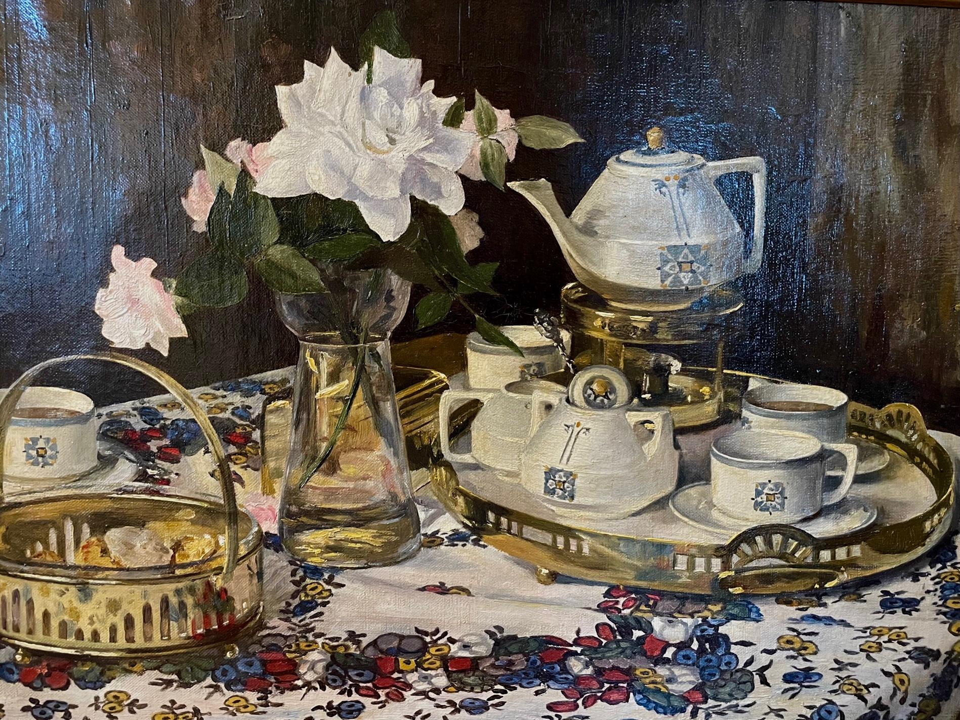 Unknown Still-Life Painting - Het Servies  (The Tea Service at Tea Time)