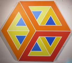 Hexagonal graphic Op Art precisionist oil painting