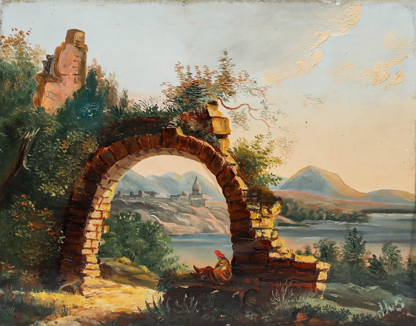 H.G.S. – Ölgemälde, unter dem Bogen, 20. Jahrhundert – Painting von Unknown