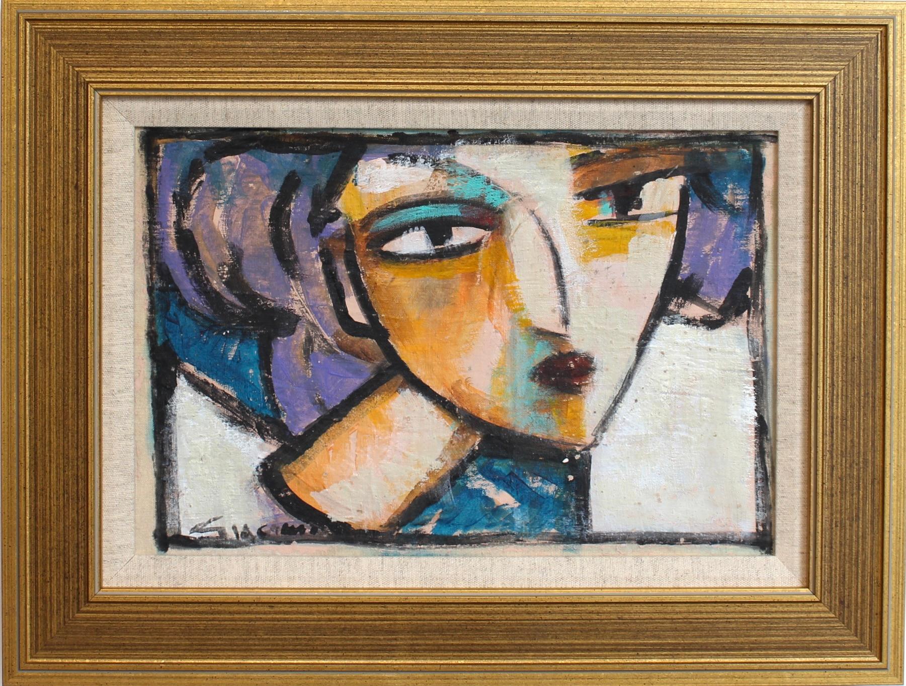 Retratos ocultos XXVII, acrílico sobre lienzo, arte moderno, enmarcado, circa década de los 80