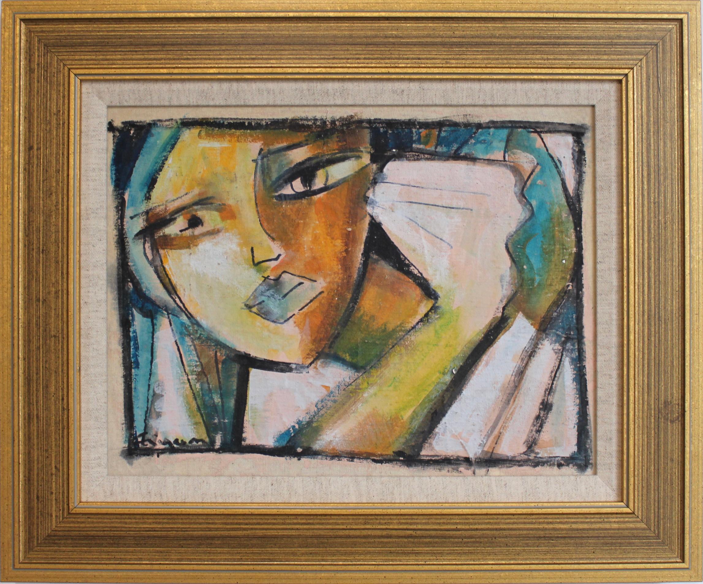 Unknown Portrait Painting - Hidden Portraits XXXI, Modern Acrylic on Canvas, Framed, Circa 1980s