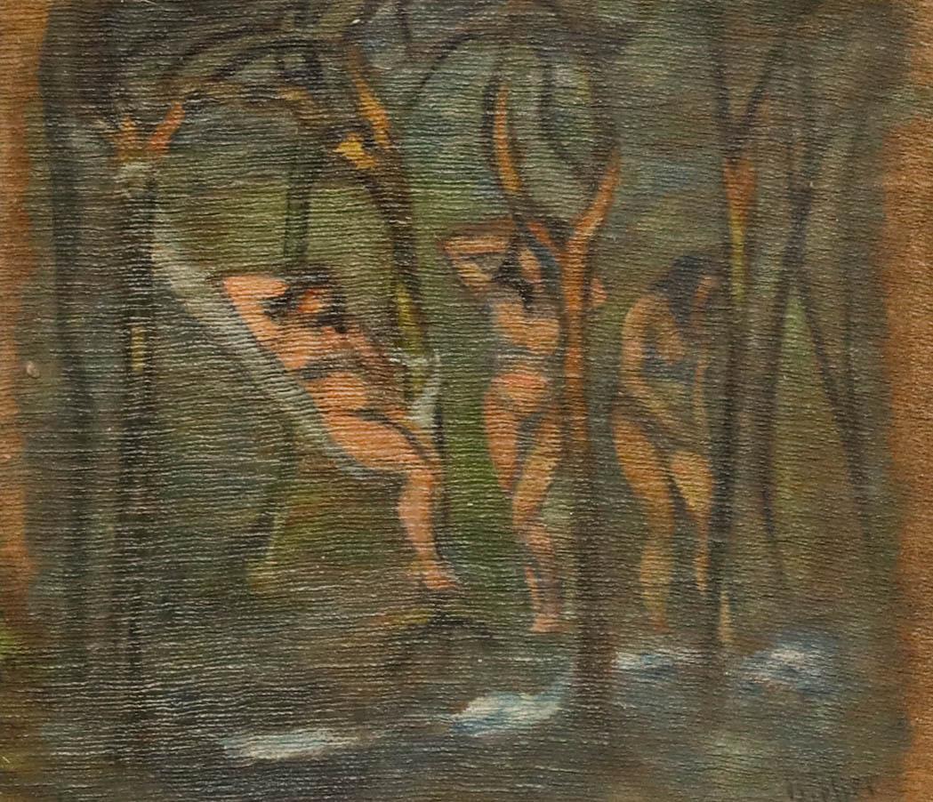 Hieber - 1918 Huile, Baigneurs dans la forêt - Painting de Unknown