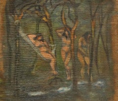 Hieber - 1918 Óleo, Bañistas en el bosque
