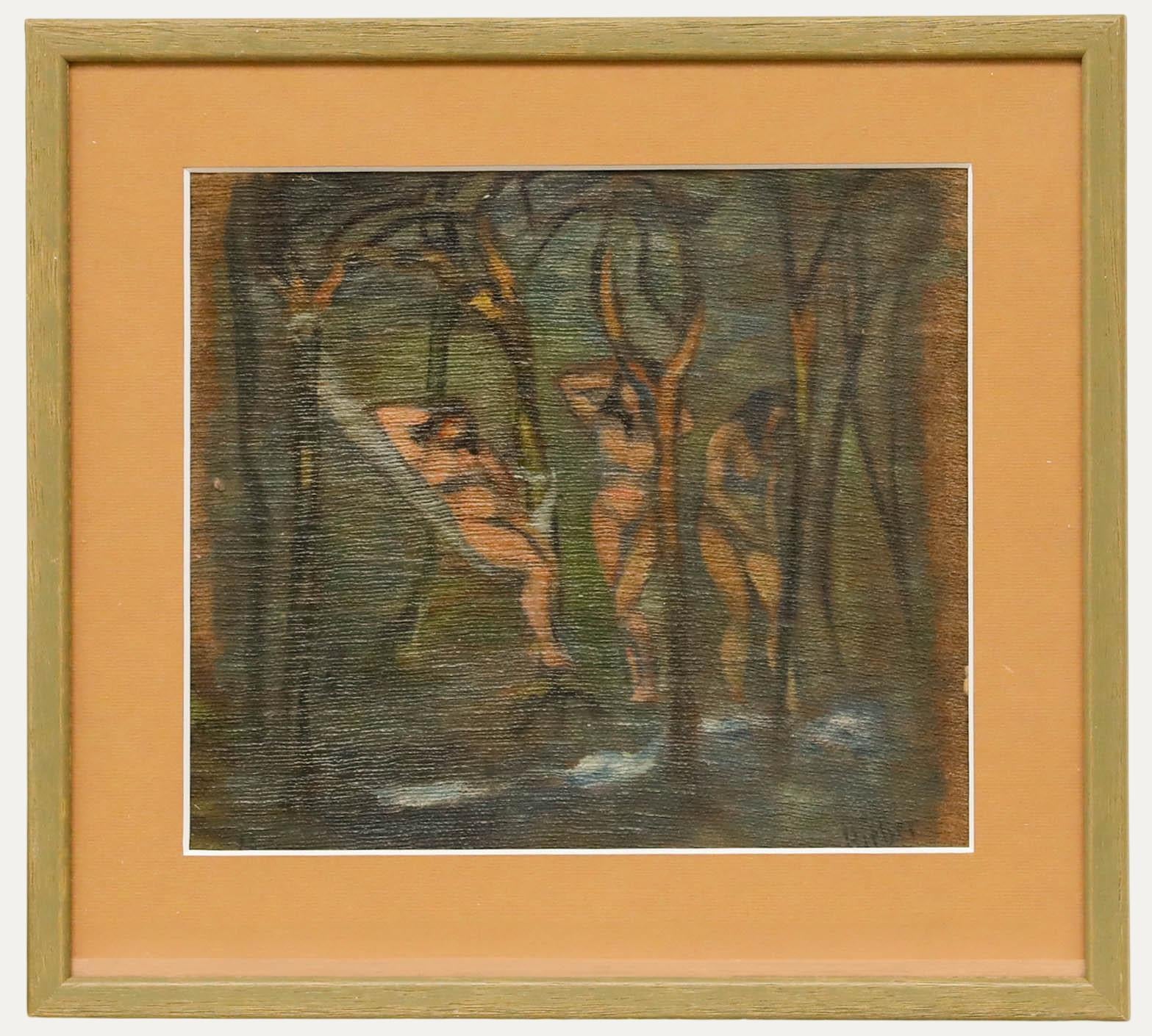 Hieber - 1918 Huile, Baigneurs dans la forêt