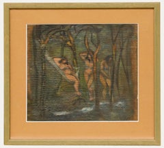 Hieber - 1918 Huile, Baigneurs dans la forêt