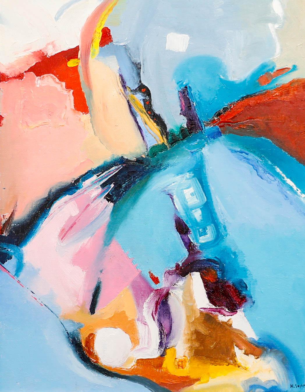 Hilary Soper - Acrilico contemporaneo, Una visione di blu e rosa - Painting di Unknown
