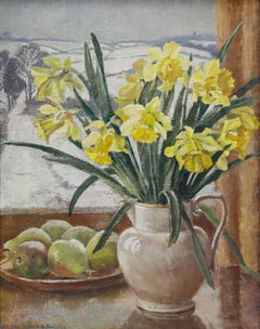 Hilda Waller - Mid 20th Century Oil, Daffodils and Pears