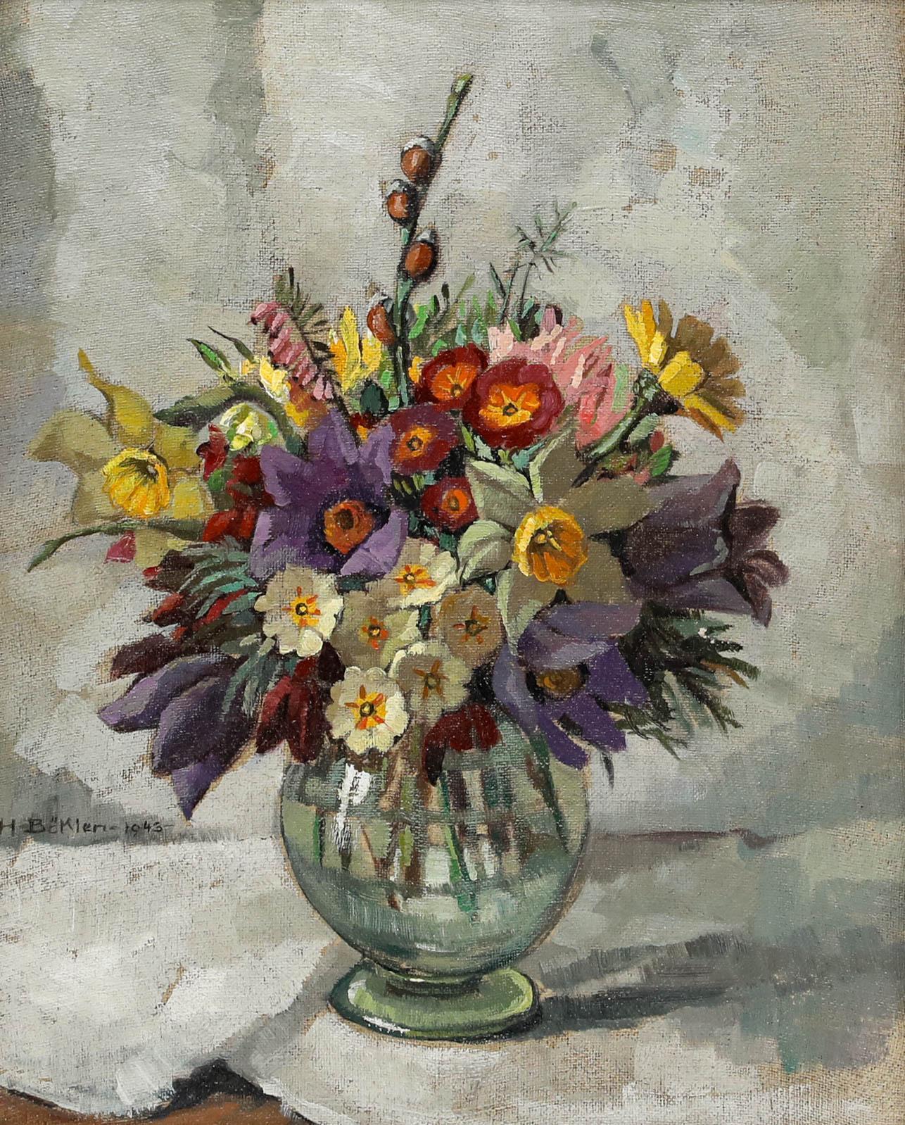 Hilde Böklen (1897-1987) - Gerahmtes Öl aus der Mitte des 20. Jahrhunderts, Frühlingsstrauß – Painting von Unknown