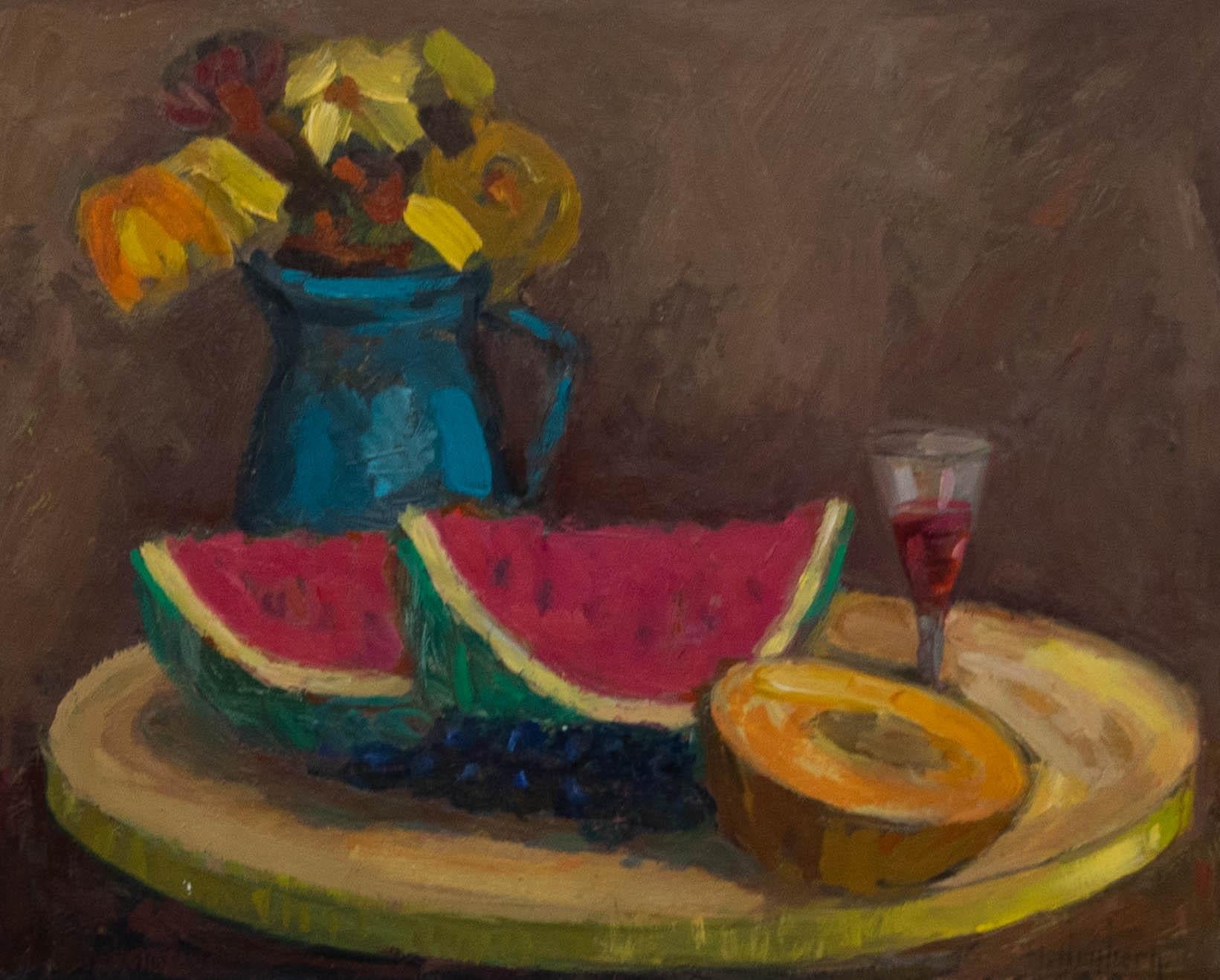 Hilding Högberg (1897-1995) - Mid 20th Century Oil, Watermelon and Flowers - Painting by Unknown