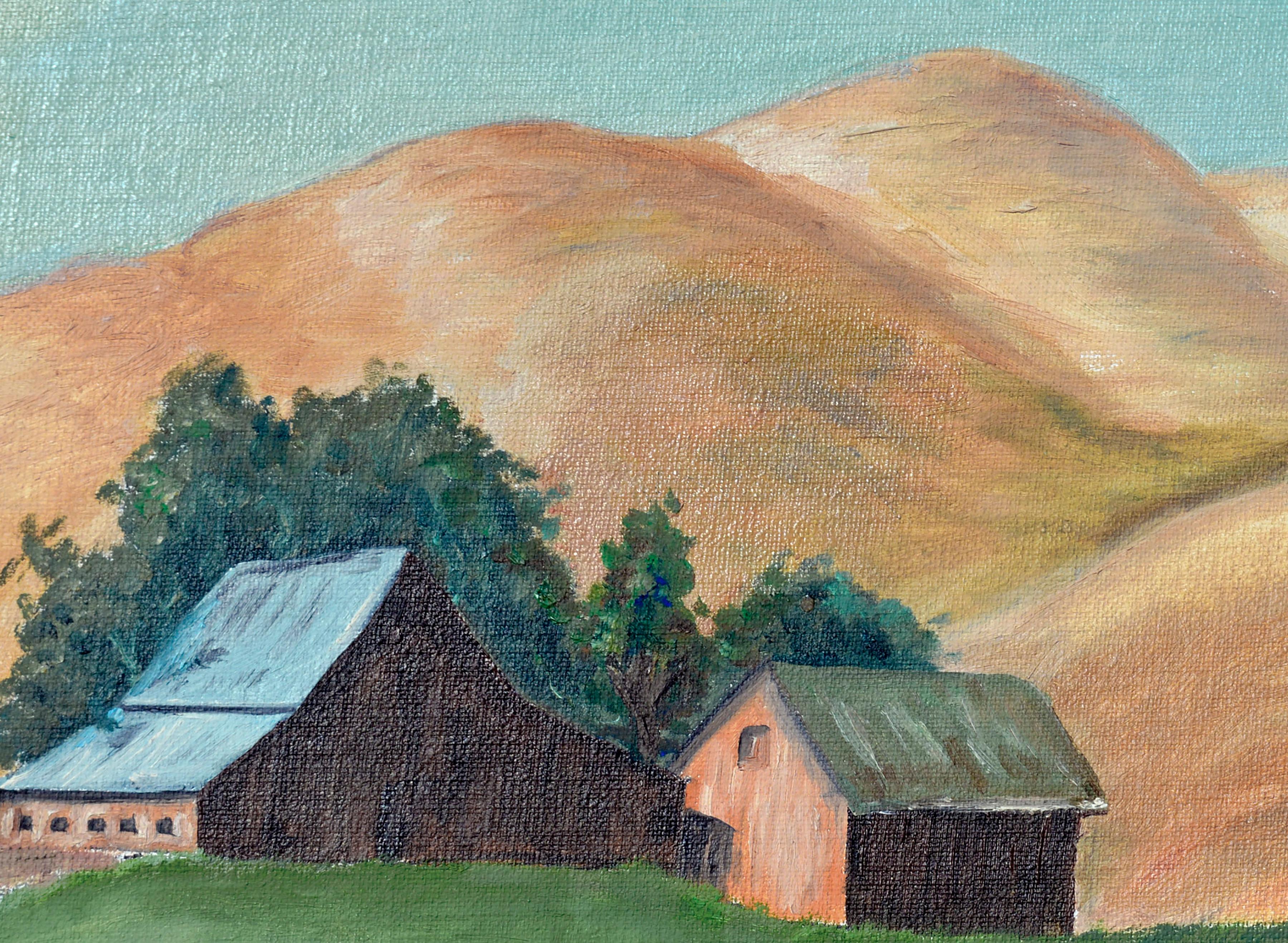 Hillside Farmhouse - Mid Century Landscape  - American Impressionist Painting by Unknown