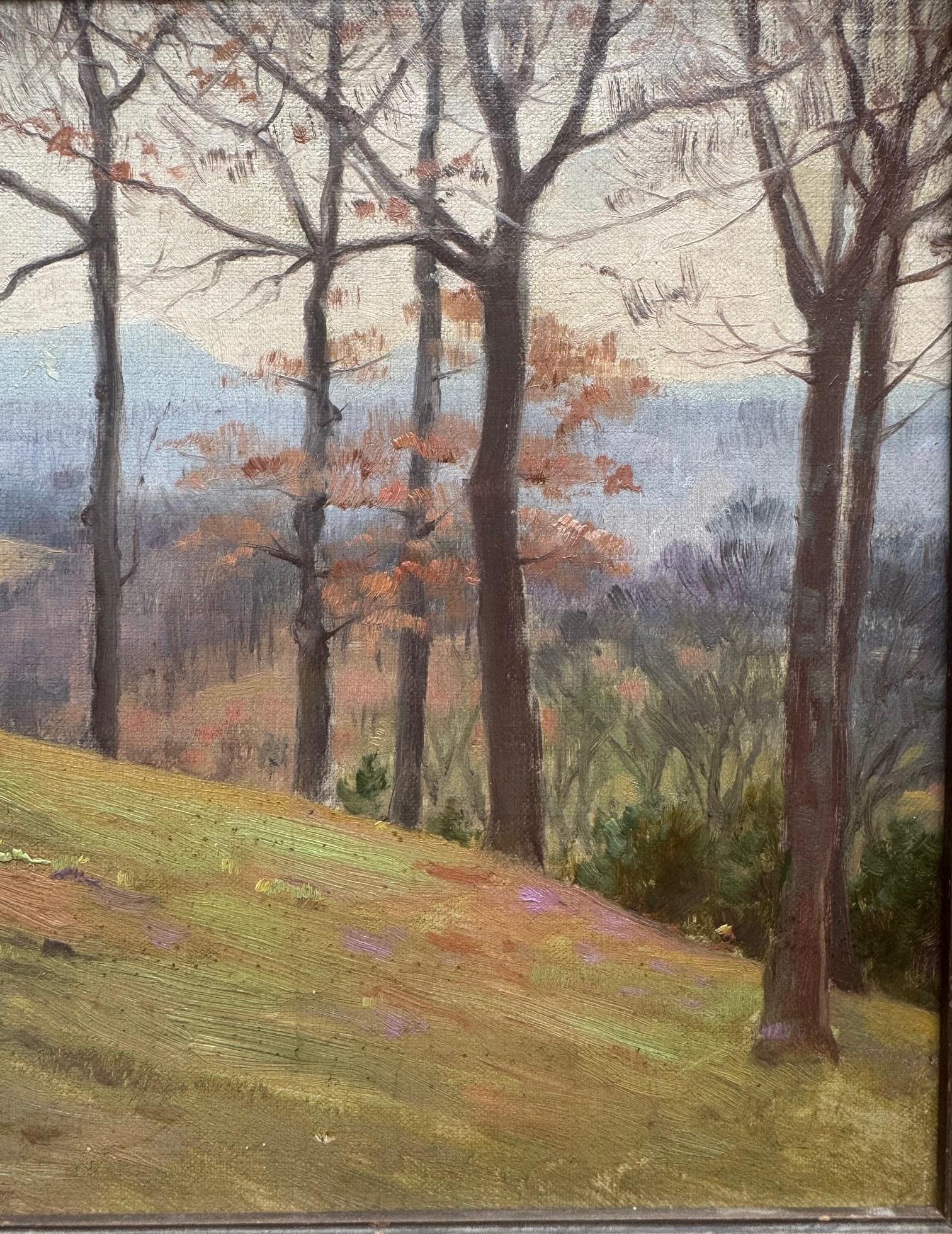 Beautiful unsigned American School impressionist oil on board of a hillside during the fall in Vermont. We'll painted by an obviously talented artist and housed in a period arts and crafts frame. This will be a great addition to any collection. 