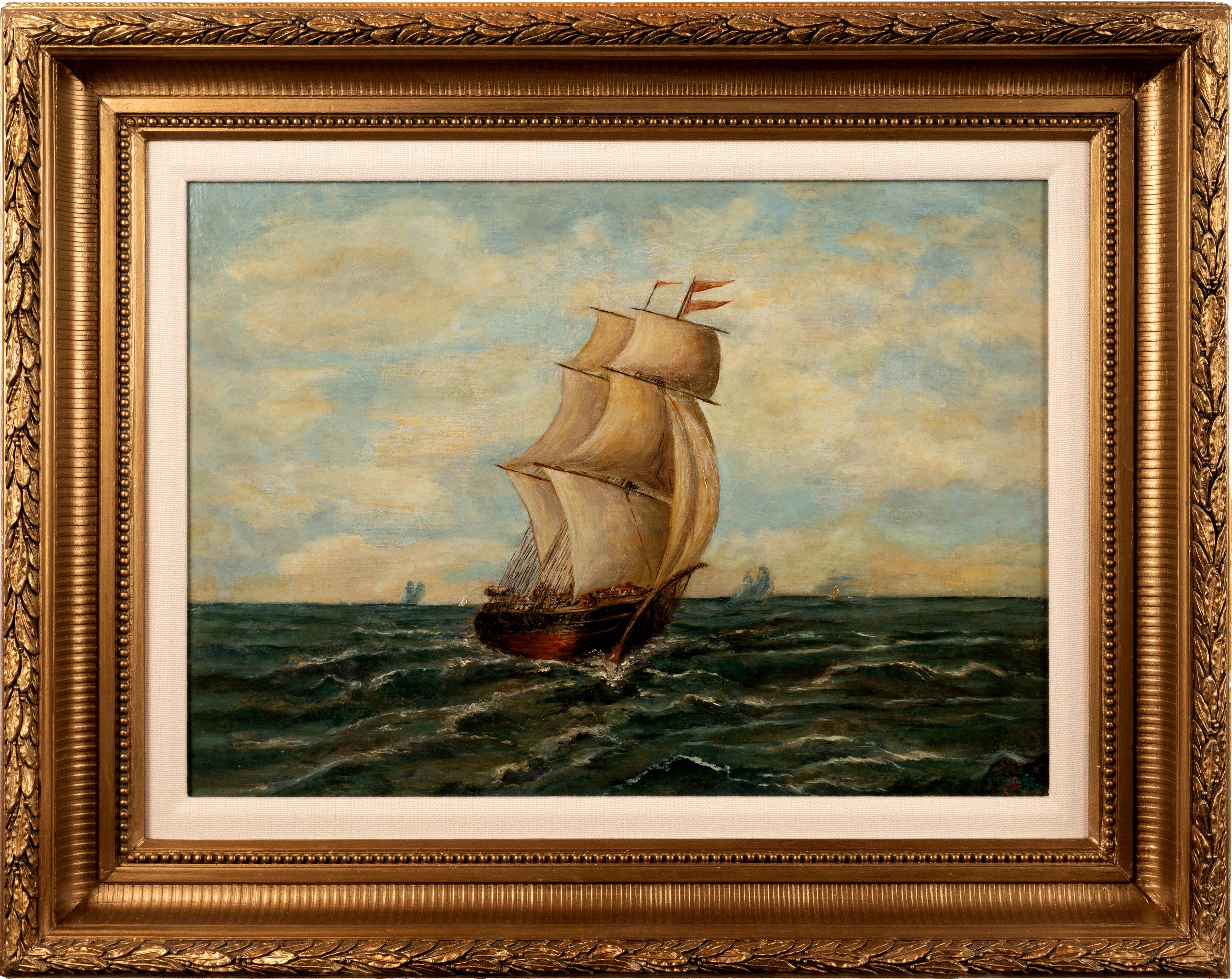 "Historic Sailing Ship" by Unknown Artist; Oil on Linen, c. 19th Century