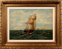 Antique 'Historic Sailing Ship, ' by Unknown, Oil on Linen Painting