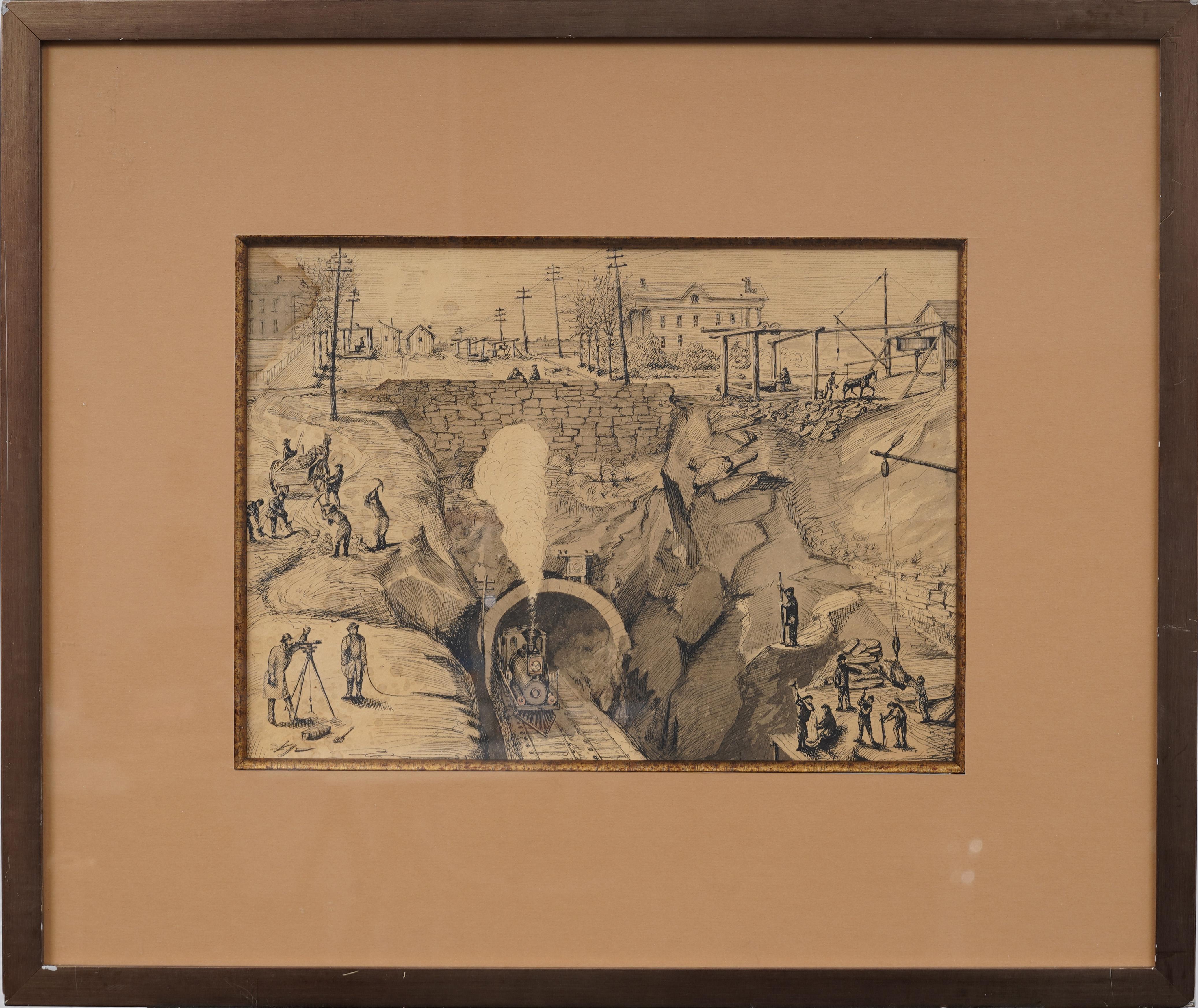 Edificio topografico storico Sistema ferroviario della metropolitana di New York Disegno del paesaggio - Painting di Unknown
