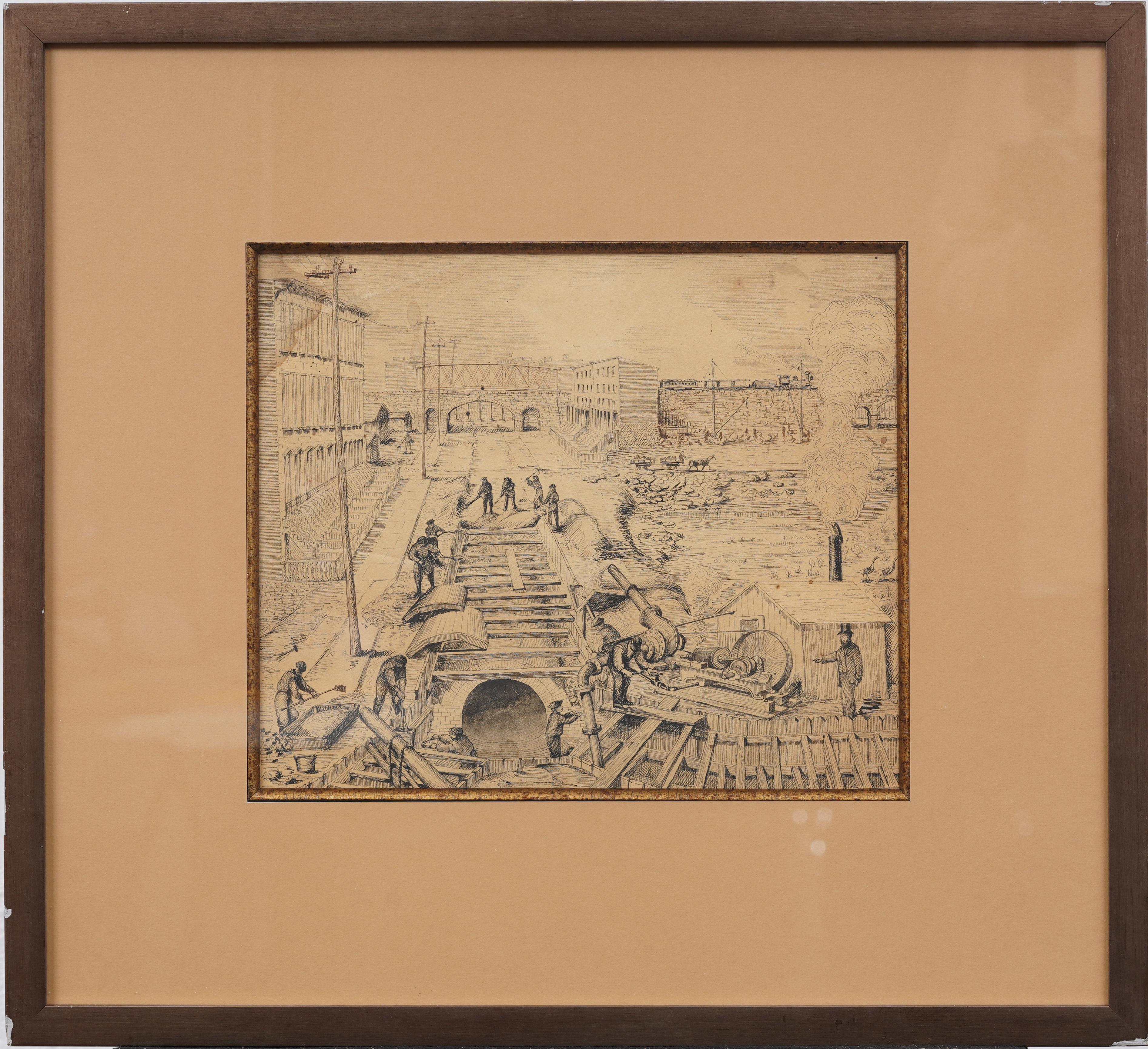 Edificio topografico storico Sistema ferroviario della metropolitana di New York Disegno del paesaggio - Painting di Unknown