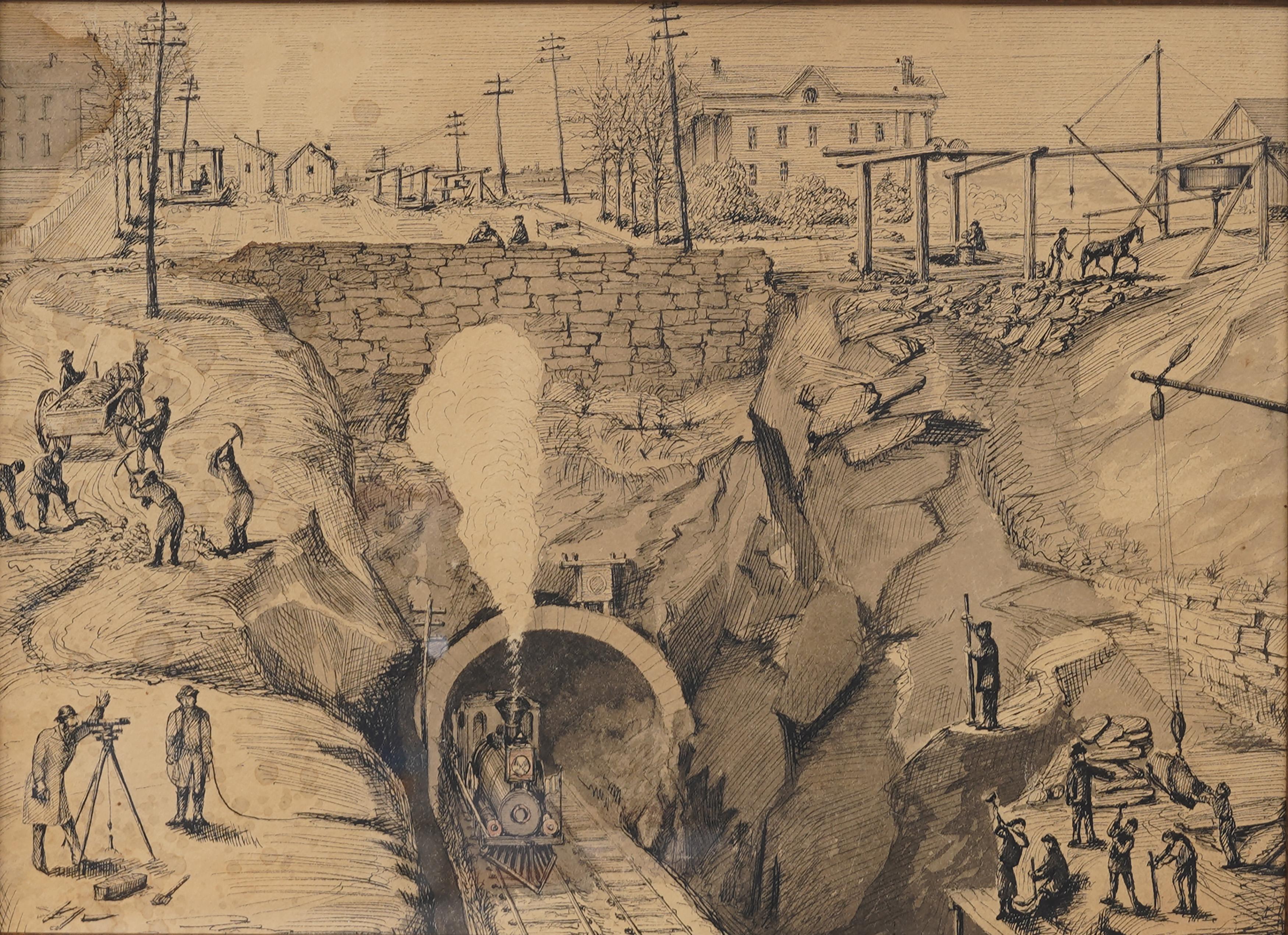 Edificio topografico storico Sistema ferroviario della metropolitana di New York Disegno del paesaggio - Painting Realismo di Unknown