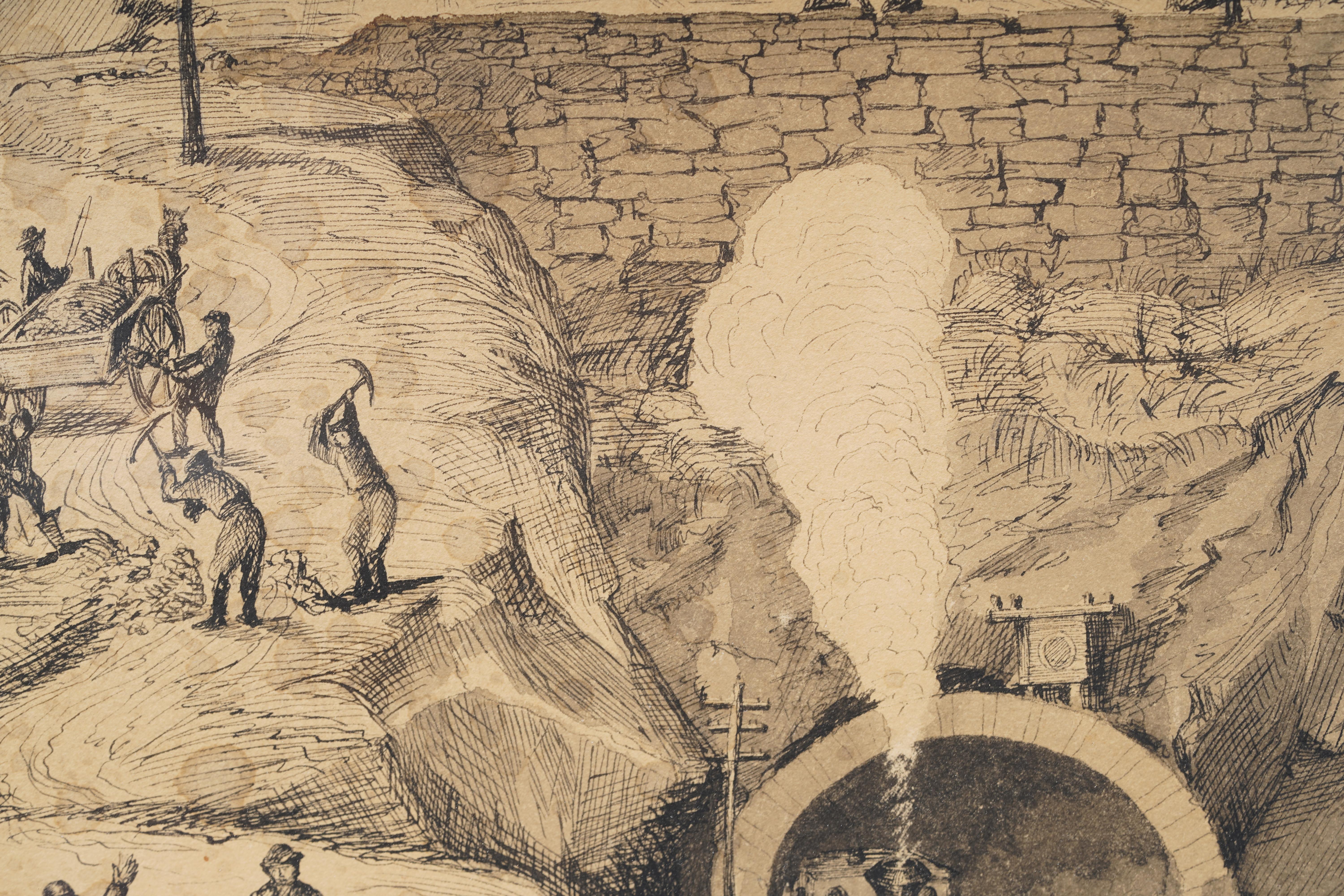 Importante e storico disegno antico americano di John Avery, inchiostro su carta. Provenienza dalla Kennedy Gallery. Incorniciato. Misura 19 x 23 pollici in totale e 12 x 15,5 pollici da solo.  In eccellenti condizioni originali.  Incorniciato in