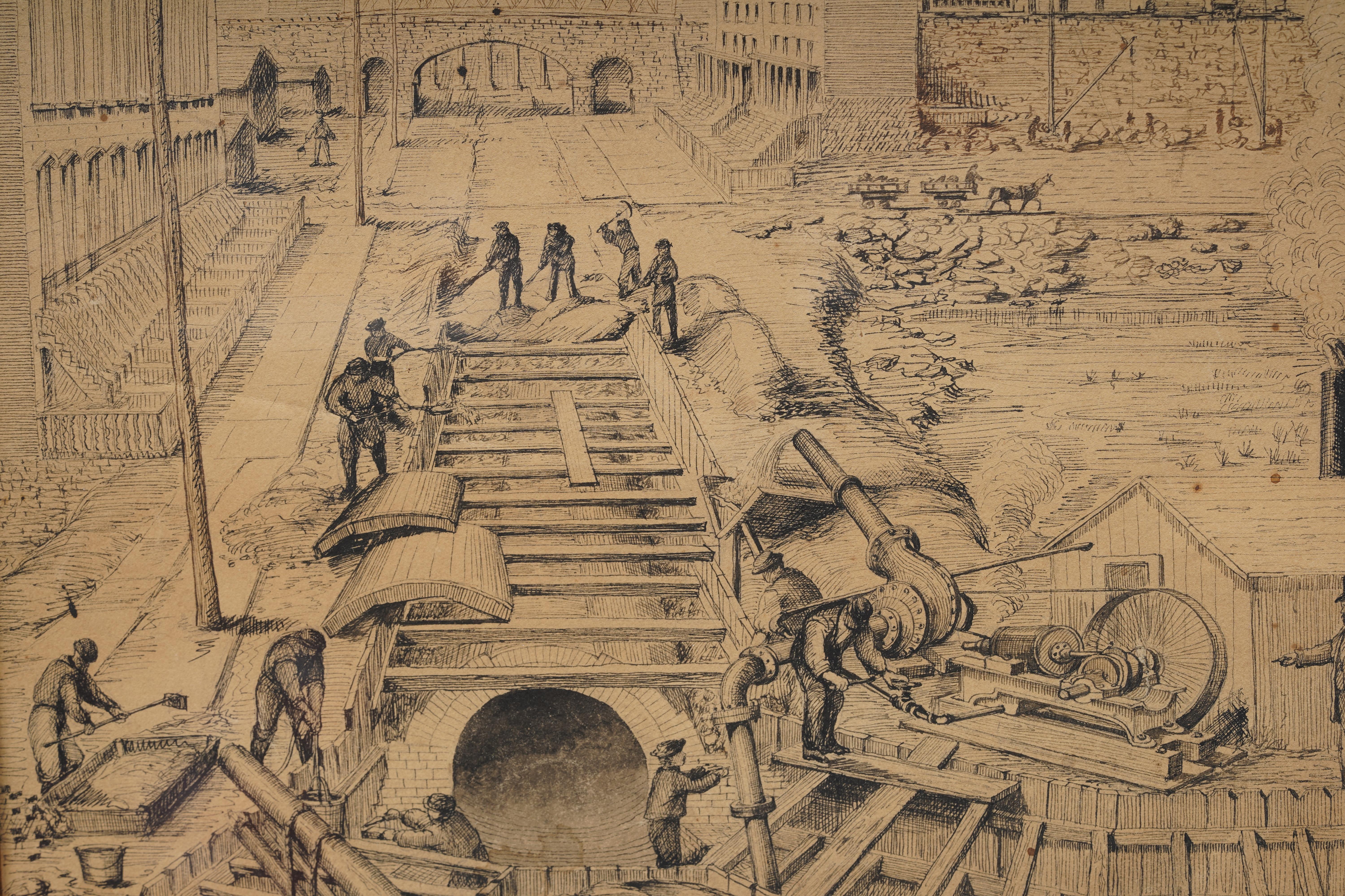 Importante e storico disegno antico americano di John Avery, inchiostro su carta. Provenienza dalla Kennedy Gallery. Incorniciato. Misura 19 x 23 pollici in totale e 12 x 15,5 pollici da solo.  In eccellenti condizioni originali.  Incorniciato in