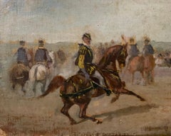 Historical Sketch With Soldiers On Horseback. Before The Battle. 19th Century.