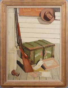 Pintura histórica Wells Fargo Stage Coach Western Shotgun Still Life Enmarcada