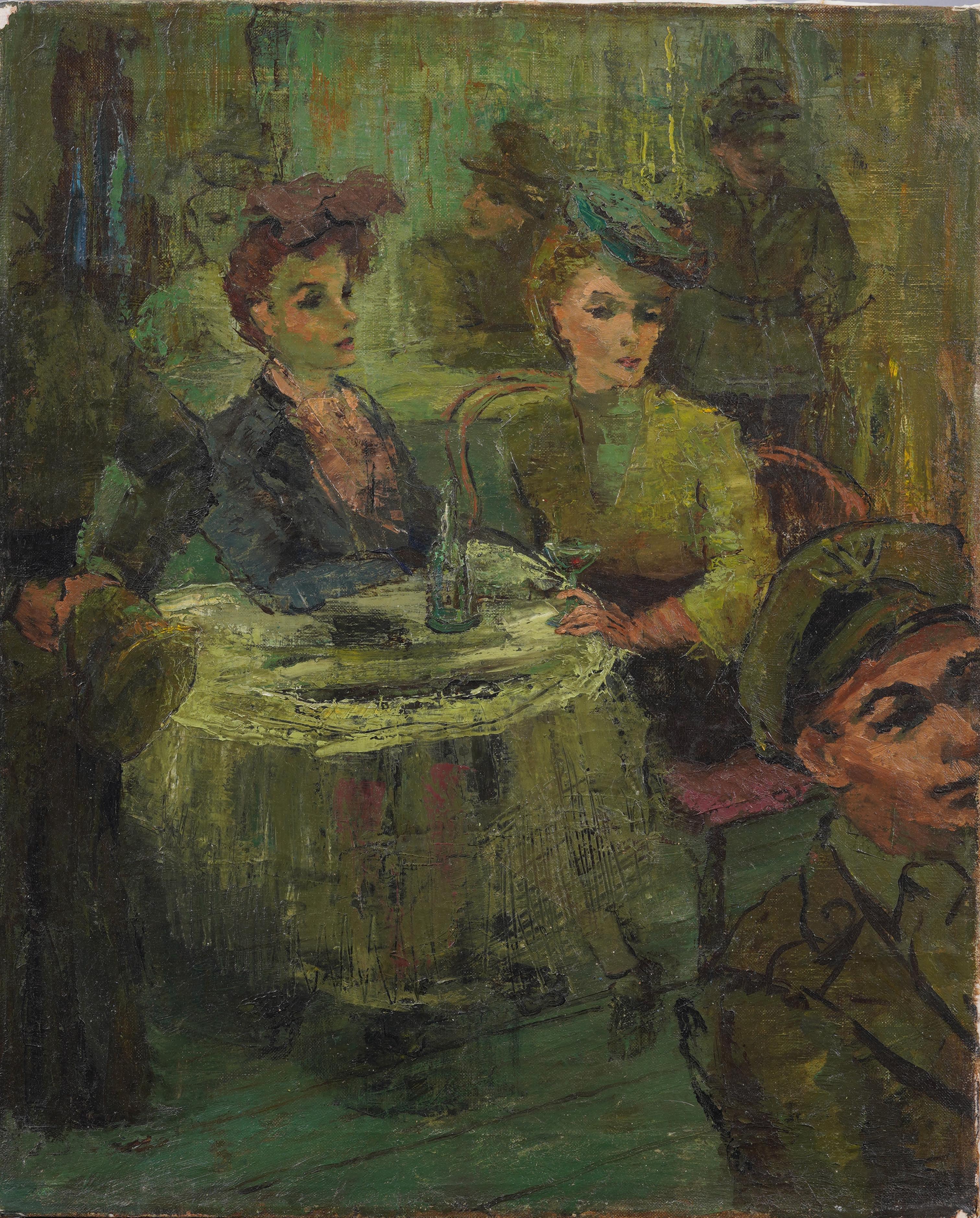 Históricamente importante Soldados del ejército americano en el café de París Pintura Ashcan de la WPA - Painting de Unknown