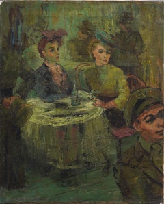 Historically Important American Army Soldiers in Paris Cafe WPA Ashcan Painting