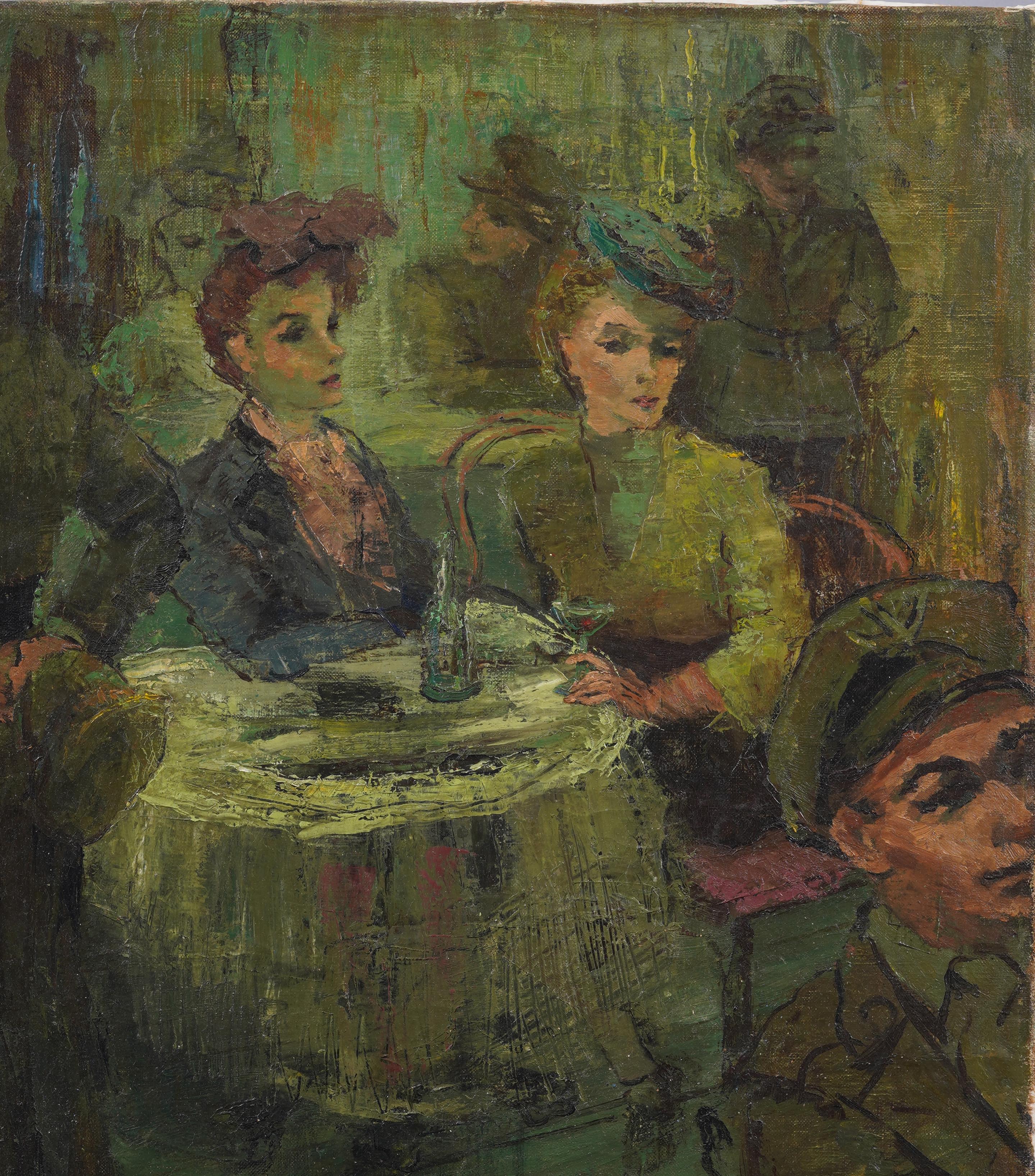 Históricamente importante Soldados del ejército americano en el café de París Pintura Ashcan de la WPA - Painting Moderno de Unknown