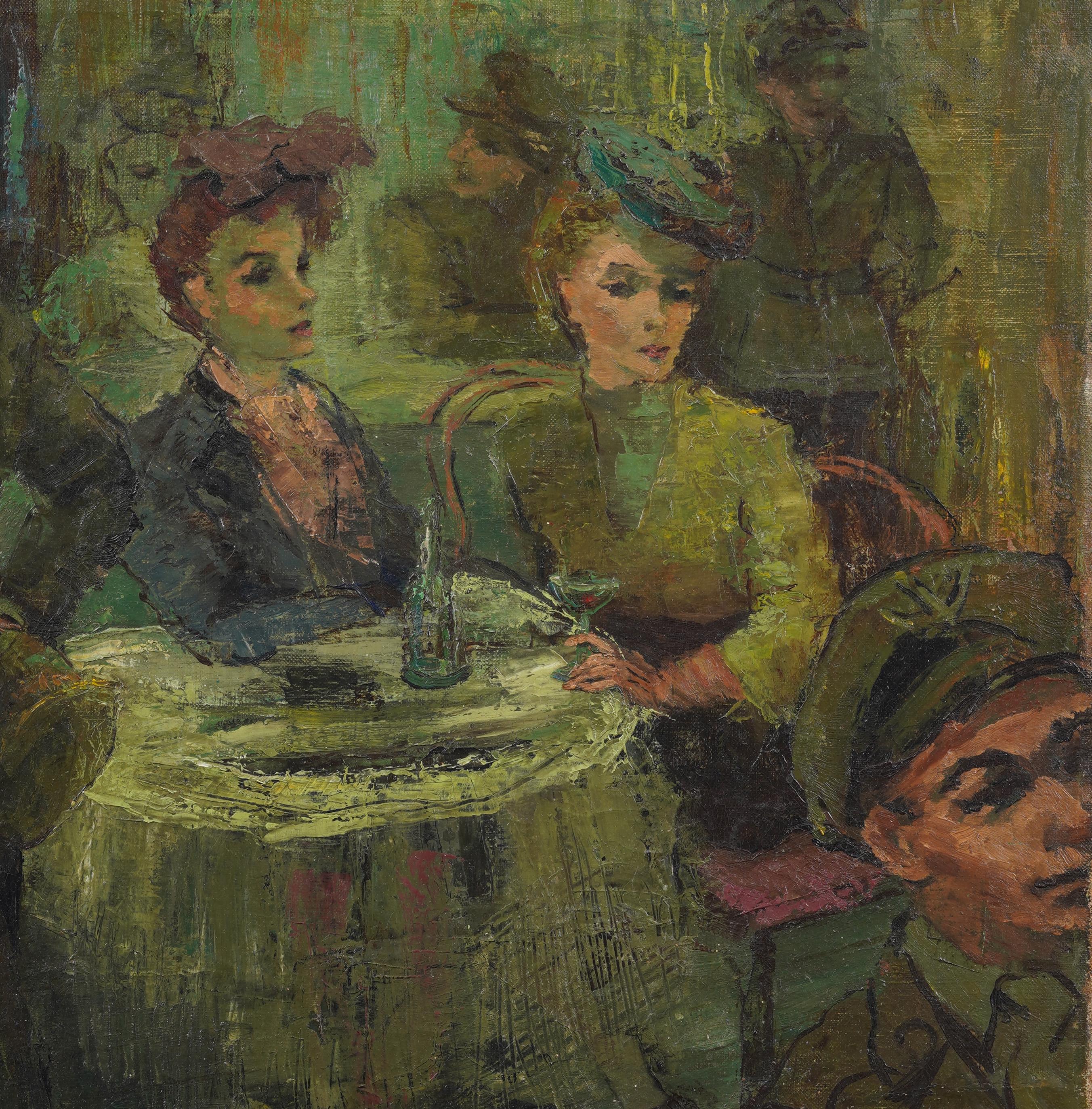 Históricamente importante Soldados del ejército americano en el café de París Pintura Ashcan de la WPA - Portrait Painting Negro de Unknown