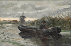 H.J. Wolff (b.1876) - Dutch School Early 20th Century Oil, Fishing on the River
