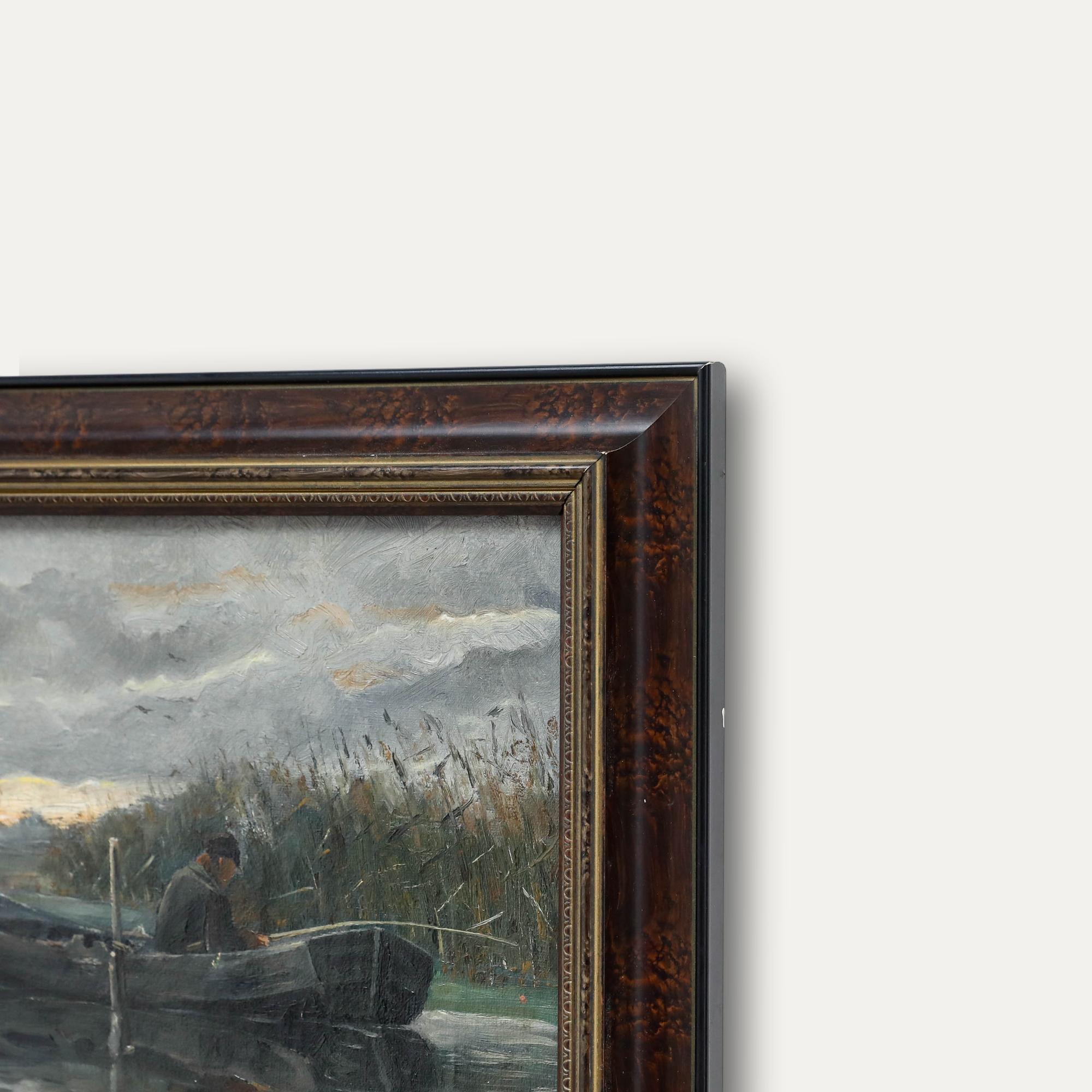 H.J. Wolff (né en 1876) - École hollandaise Début du 20e siècle Huile, Pêche sur la rivière en vente 1