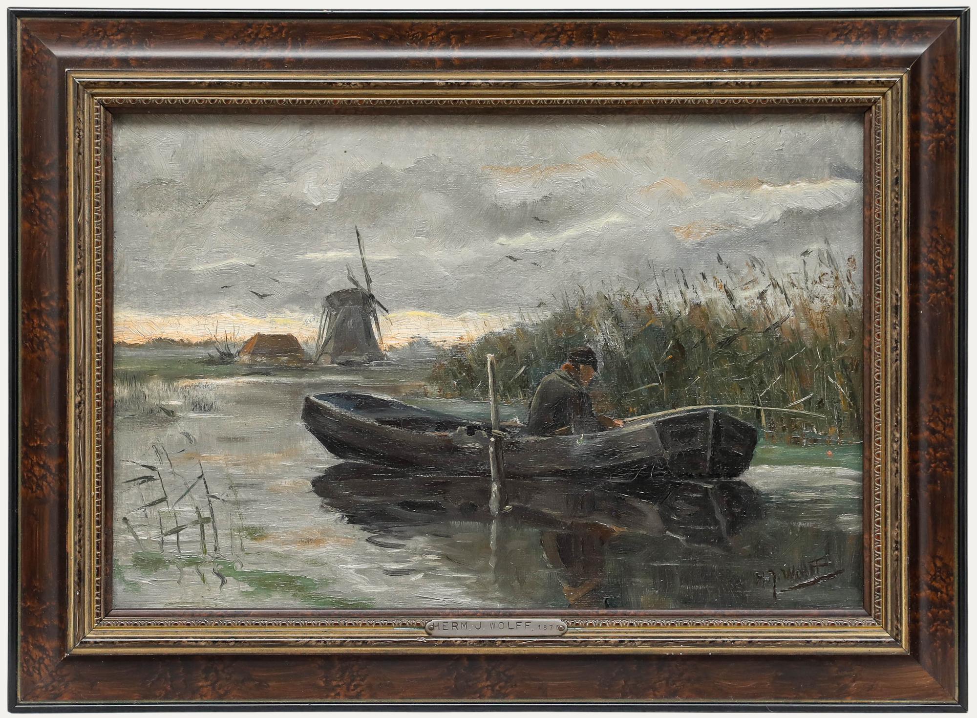 H.J. Wolff (b.1876) - Dutch School Early 20th Century Oil, Fishing on the River