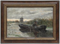 H. J. Wolff (nato nel 1876) - Scuola olandese Inizio XX secolo Olio, Pesca sul fiume
