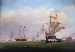 Antique HMY VICTORIA AND ALBERT INSPECTING THE FLEET OFF PORTSMOUTH, maritime, shipping