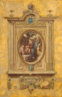 Holy family under an oak tree on a gold background