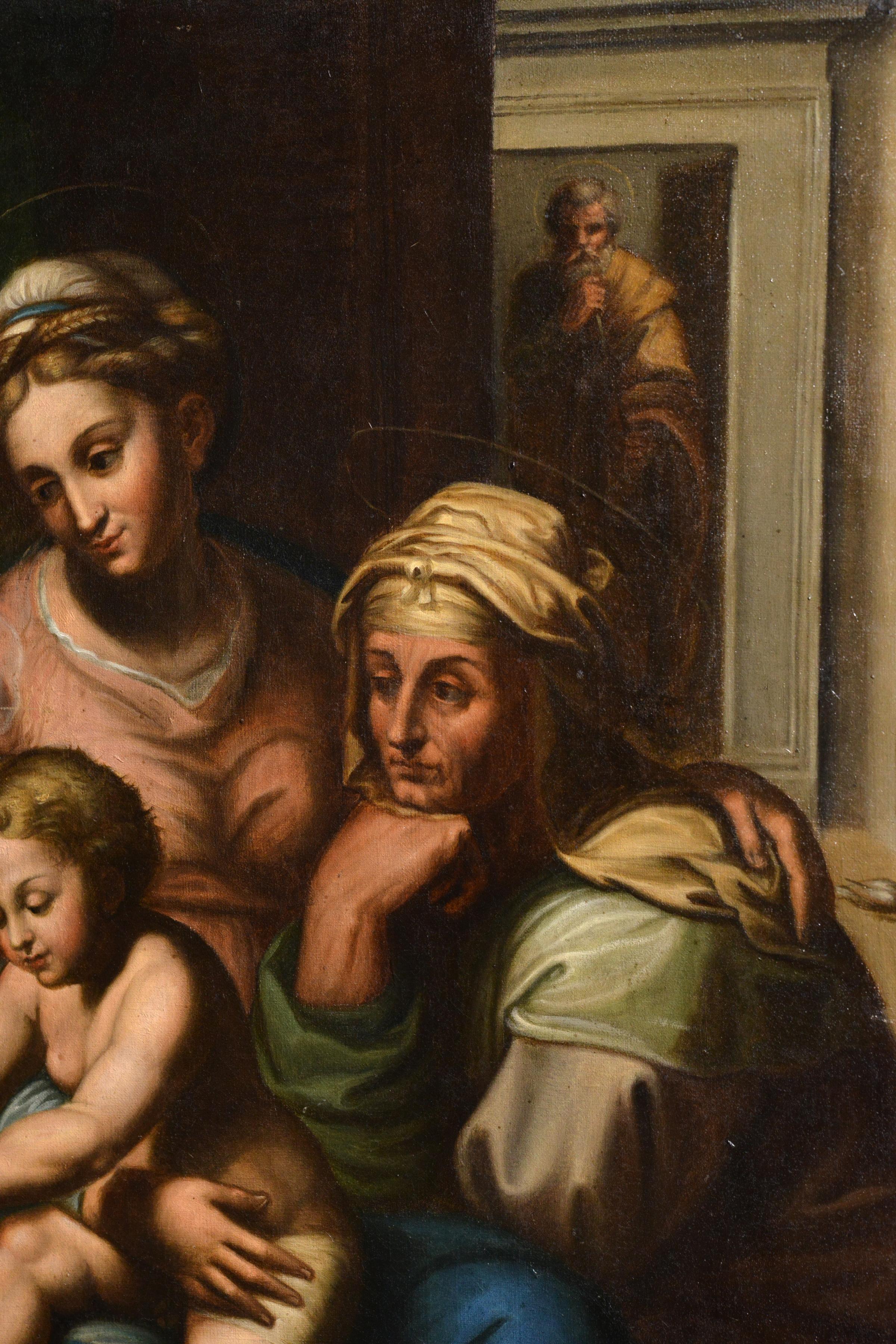 Holy Family with St Elizabeth and Young John Baptist 19th century Oil Painting For Sale 2