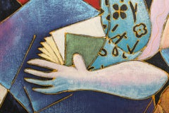 Omaggio a Donna con libro di Picasso, Giclée cubista e Pittura acrilica su tela