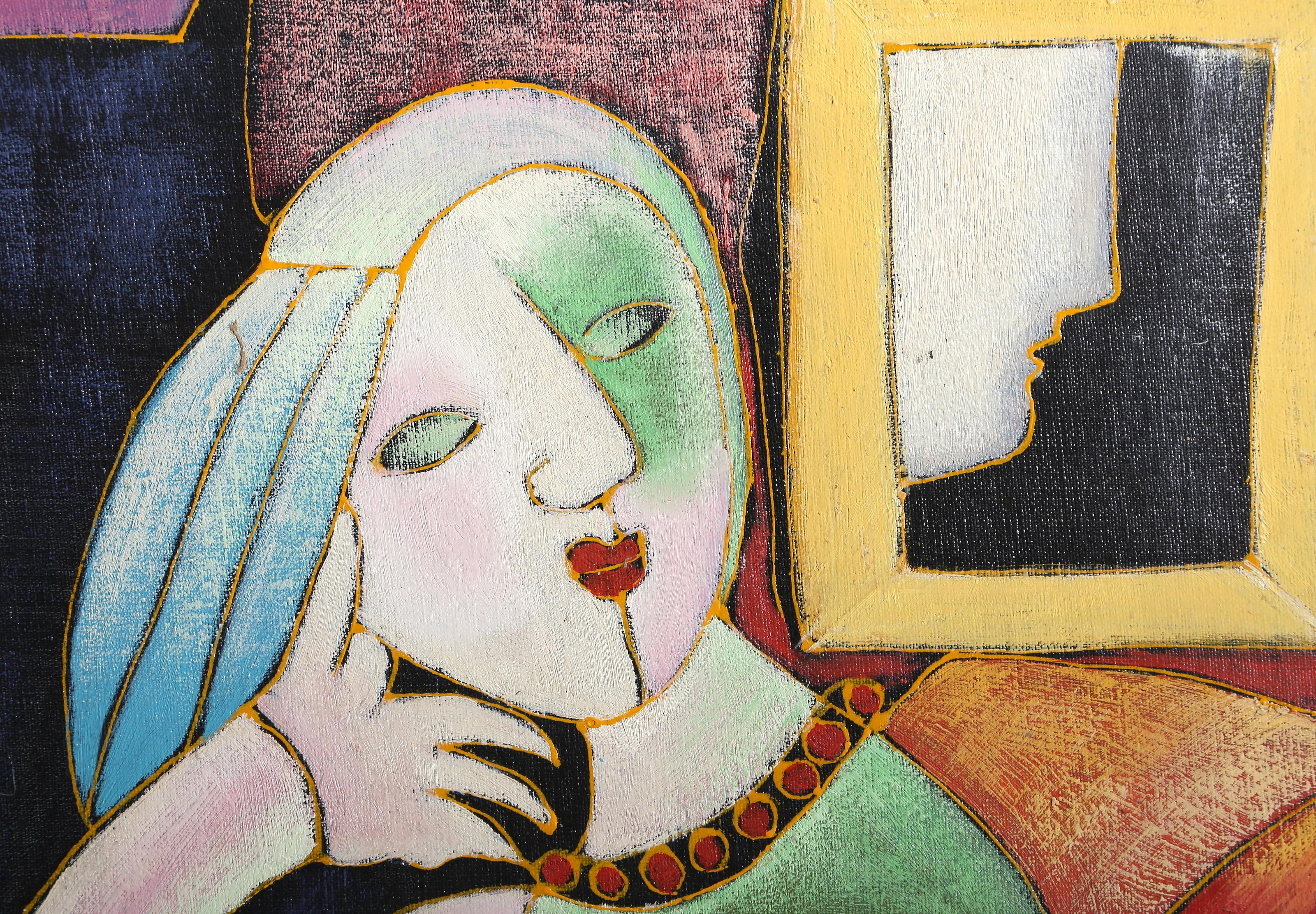 Omaggio a Donna con libro di Picasso, Giclée cubista e Pittura acrilica su tela - Painting Cubismo di Unknown