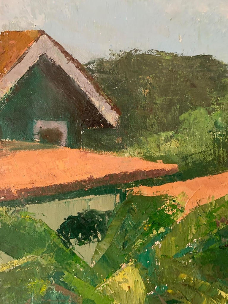 Unknown 'Homestead' oil on canvas Landscape Painting For Sale at