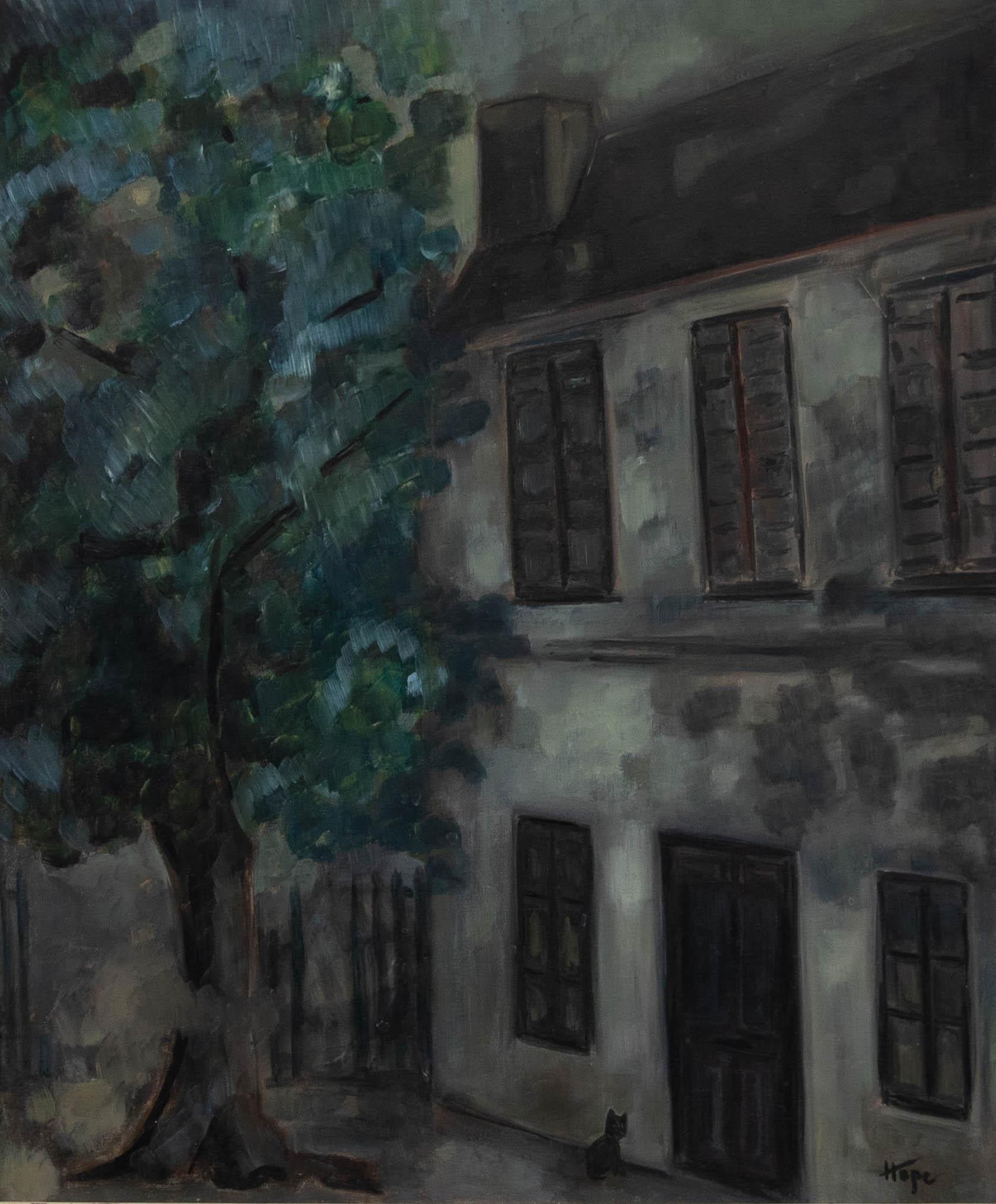 Hope - Framed 20th Century Oil, French Country House - Painting by Unknown
