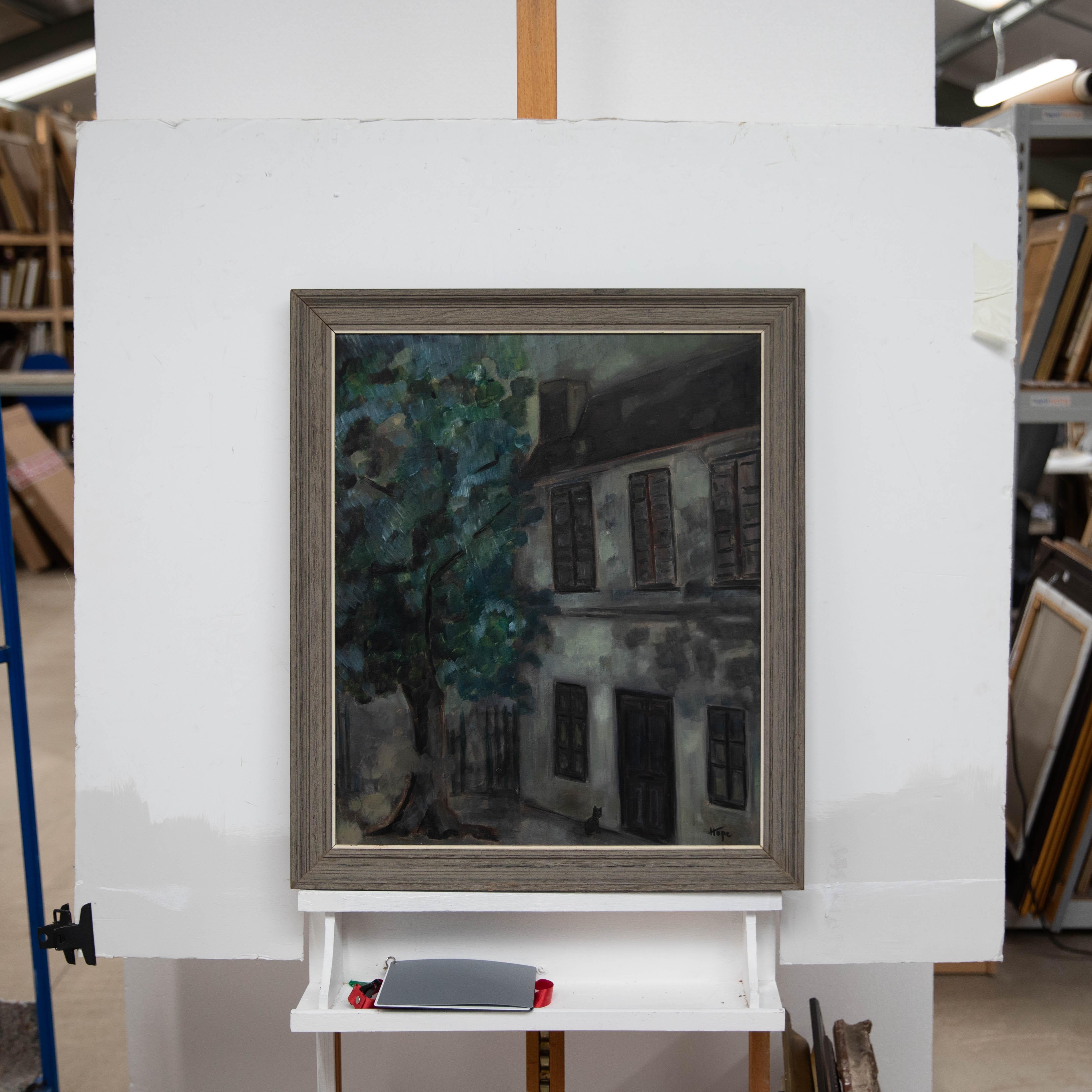 Hope - Framed 20th Century Oil, French Country House - Black Landscape Painting by Unknown