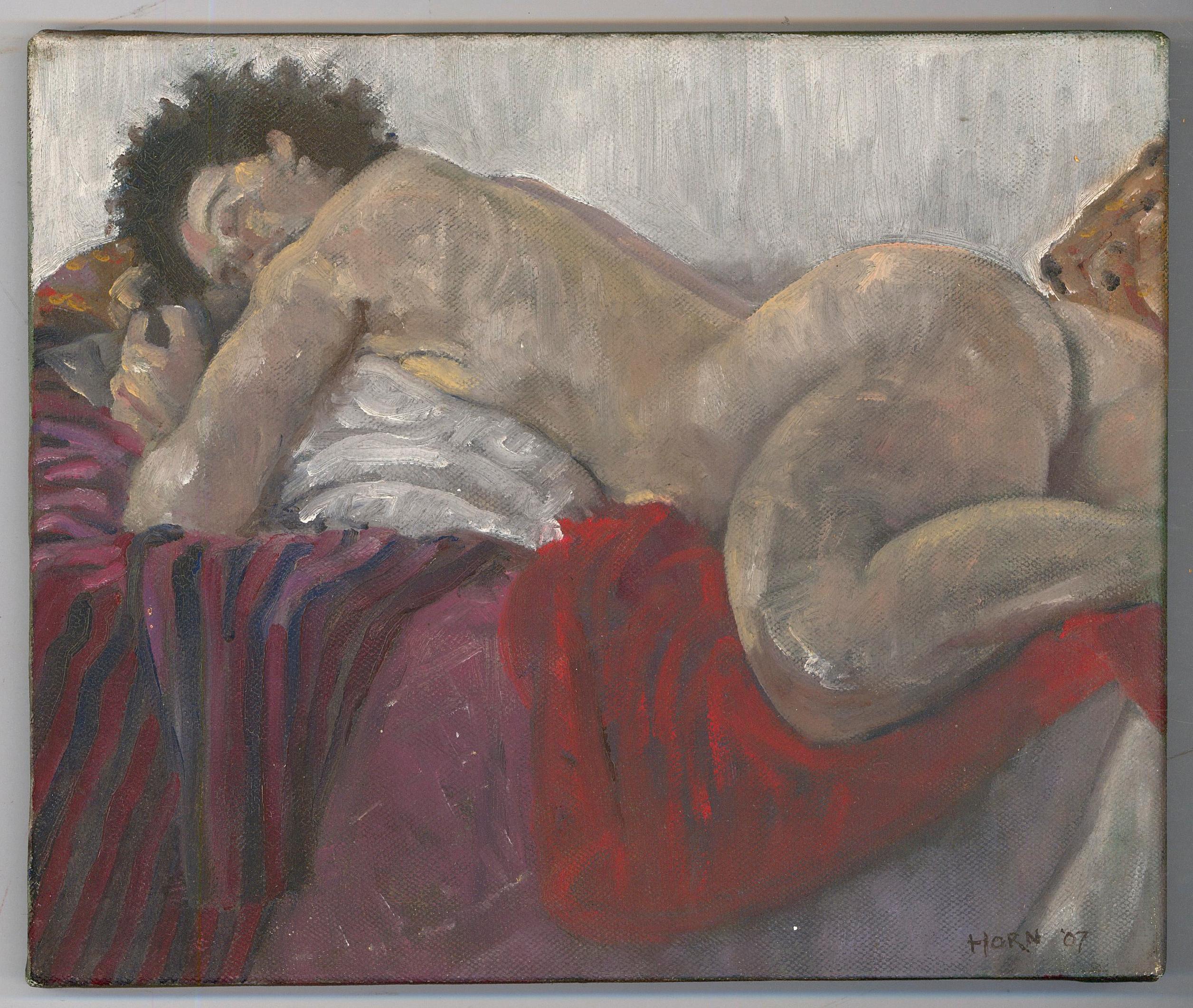 Horn - 2007 Acrylic, Reclining Nude - Painting by Unknown