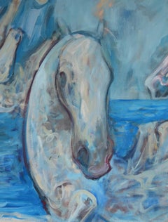 Horse Abstract Oil on Canvas Painting, Titled "On the Beach" and Signed