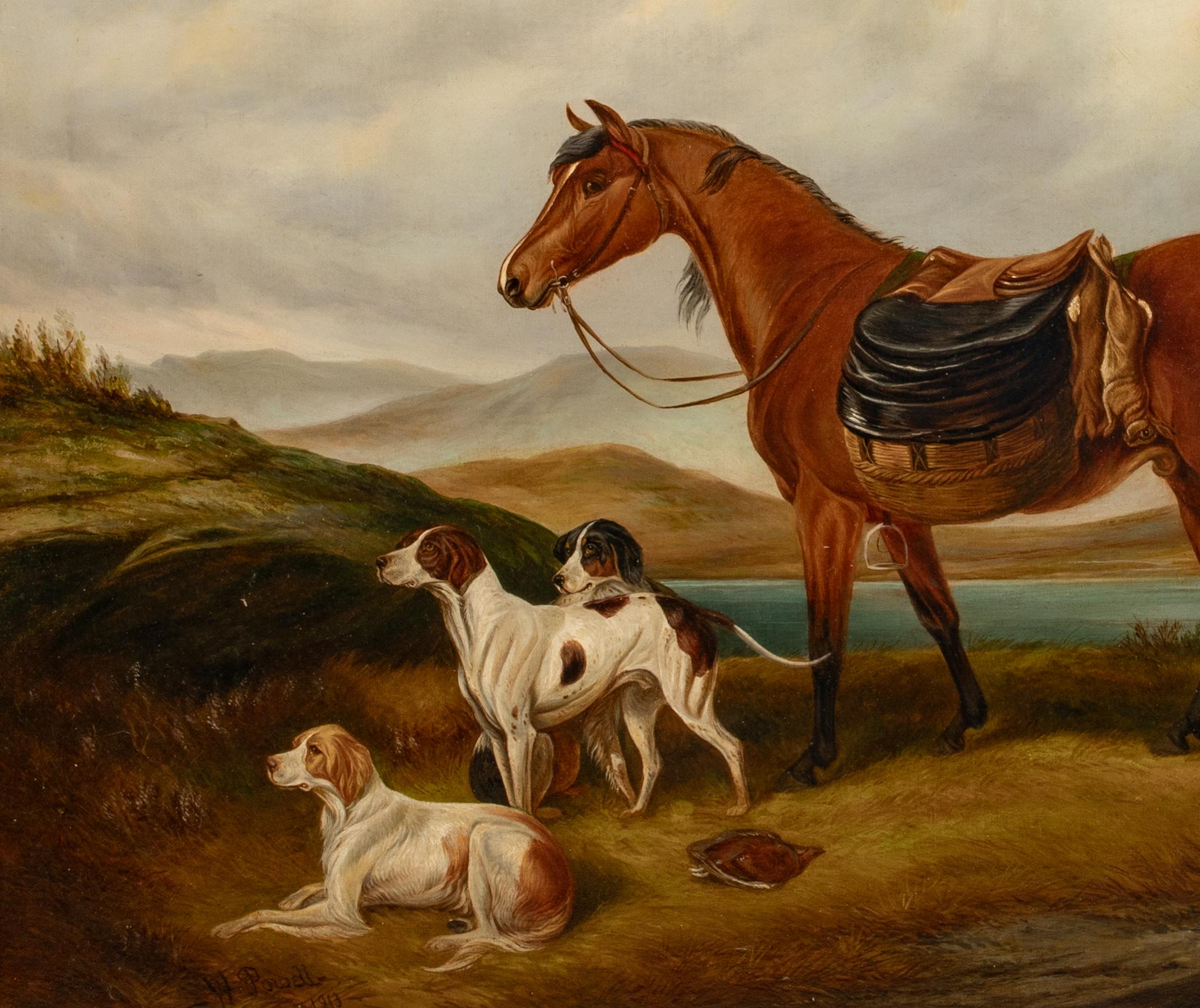 Horse and Dogs in a Highland Landscape, dated 1913  by William E. POWELL  For Sale 7