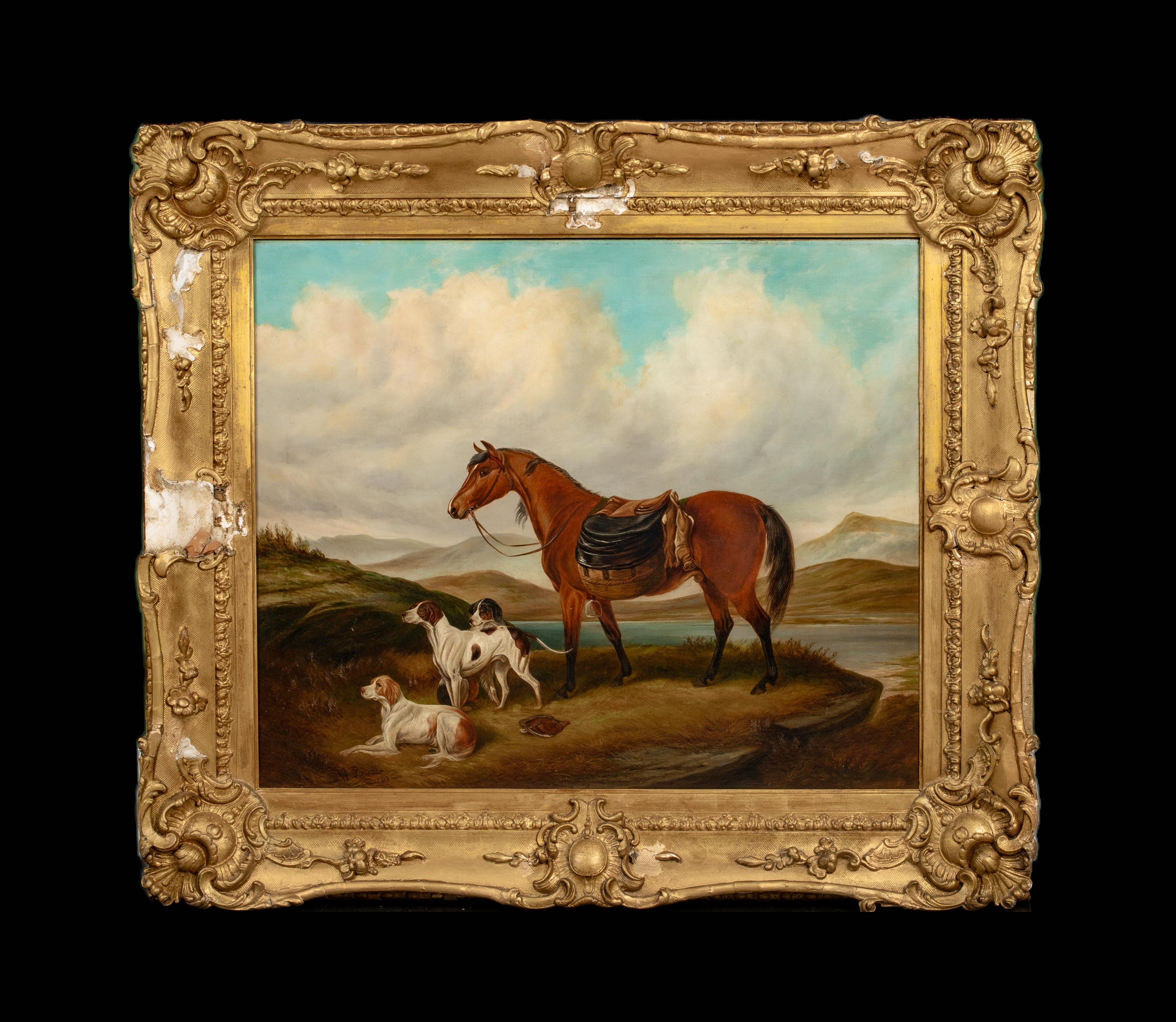 Horse and Dogs in a Highland Landscape, dated 1913  by William E. POWELL  - Painting by Unknown